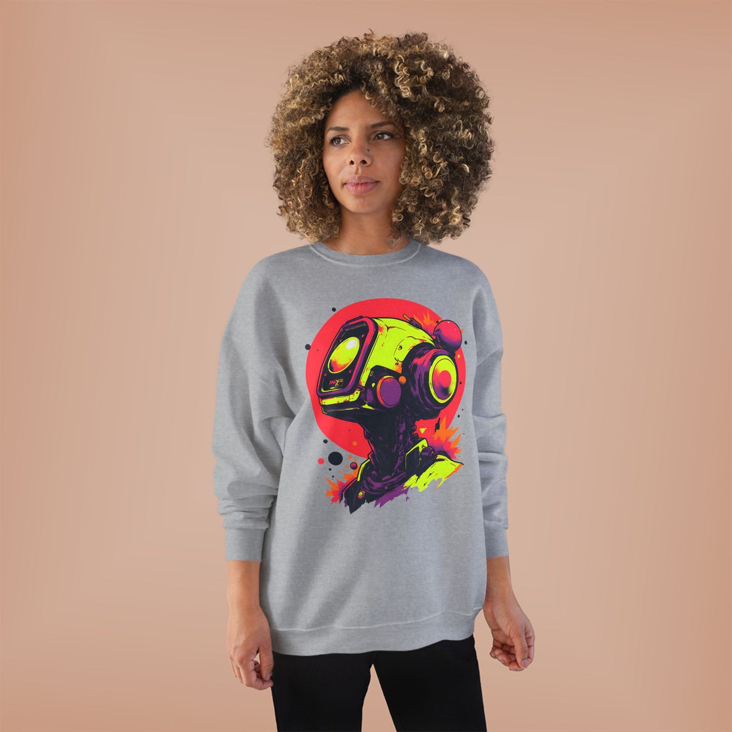 Unisex EcoSmart® Crewneck Sweatshirt | Y2K Abstract Robot T-Shirt Design