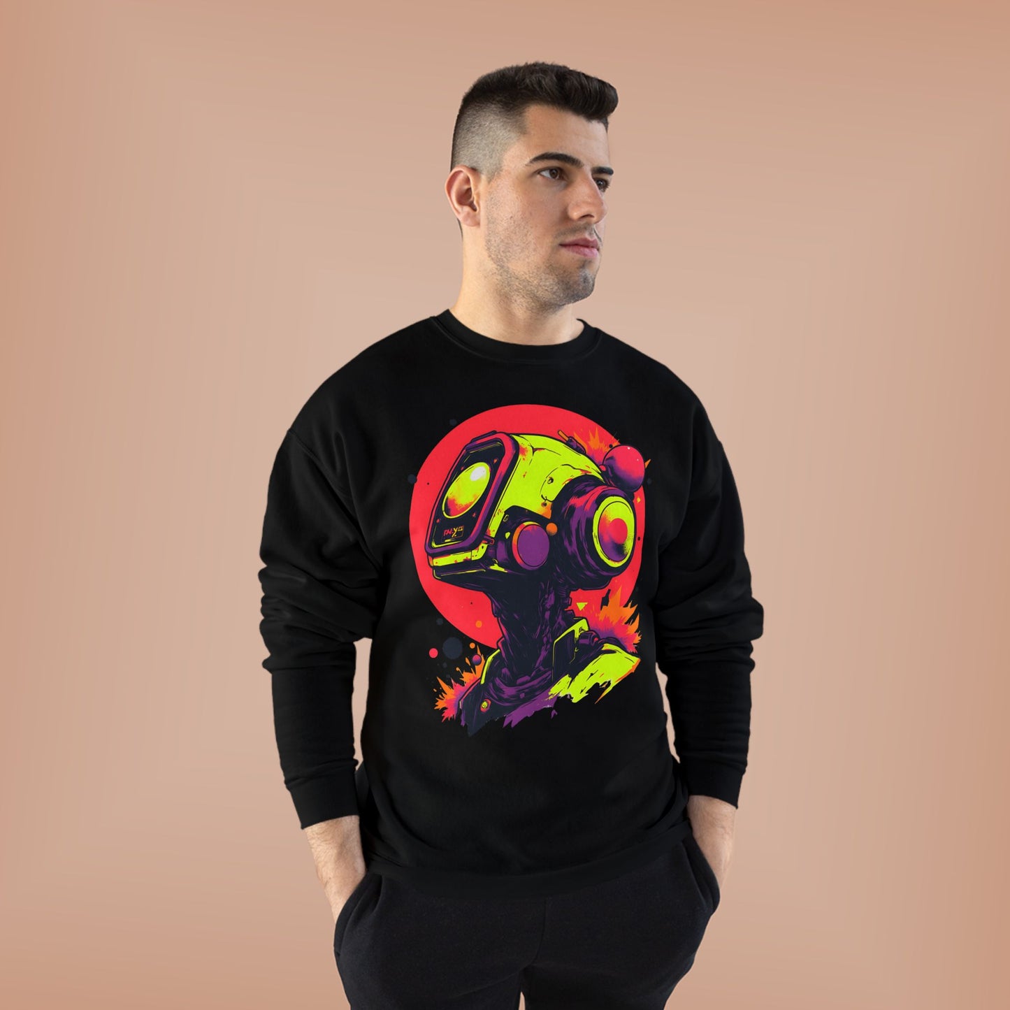 Unisex EcoSmart® Crewneck Sweatshirt | Y2K Abstract Robot T-Shirt Design