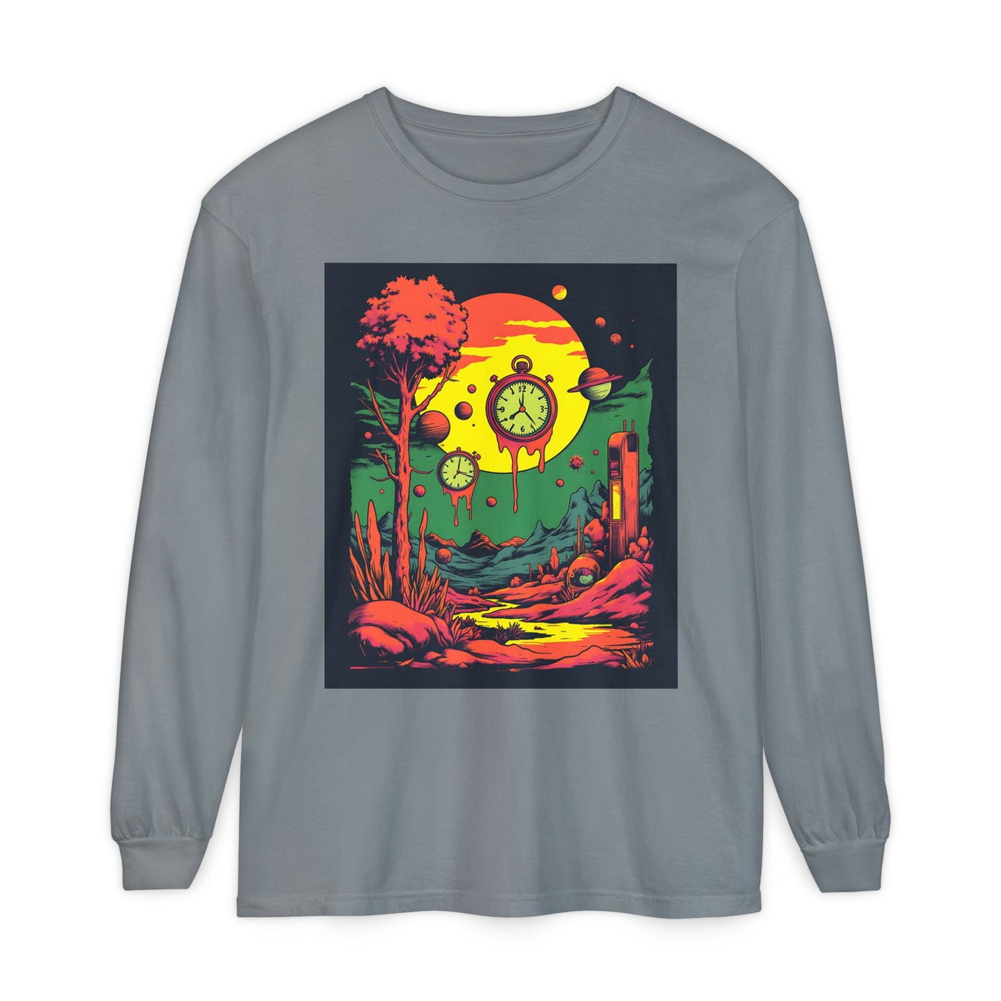 Unisex Garment-dyed Long Sleeve T-Shirt | Surreal Dripping Geometry