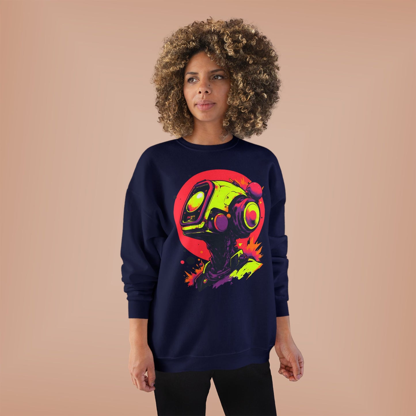 Unisex EcoSmart® Crewneck Sweatshirt | Y2K Abstract Robot T-Shirt Design
