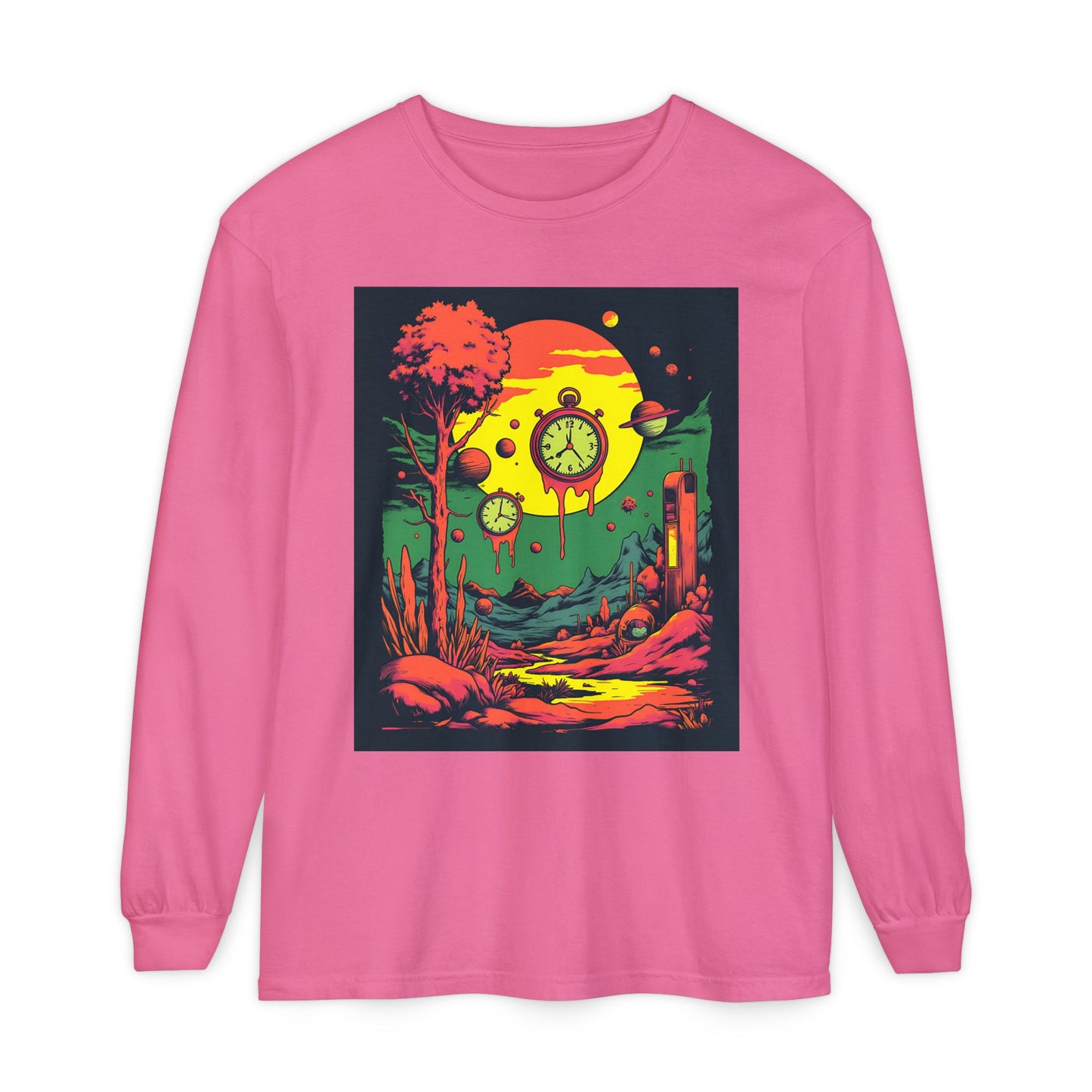 Unisex Garment-dyed Long Sleeve T-Shirt | Surreal Dripping Geometry