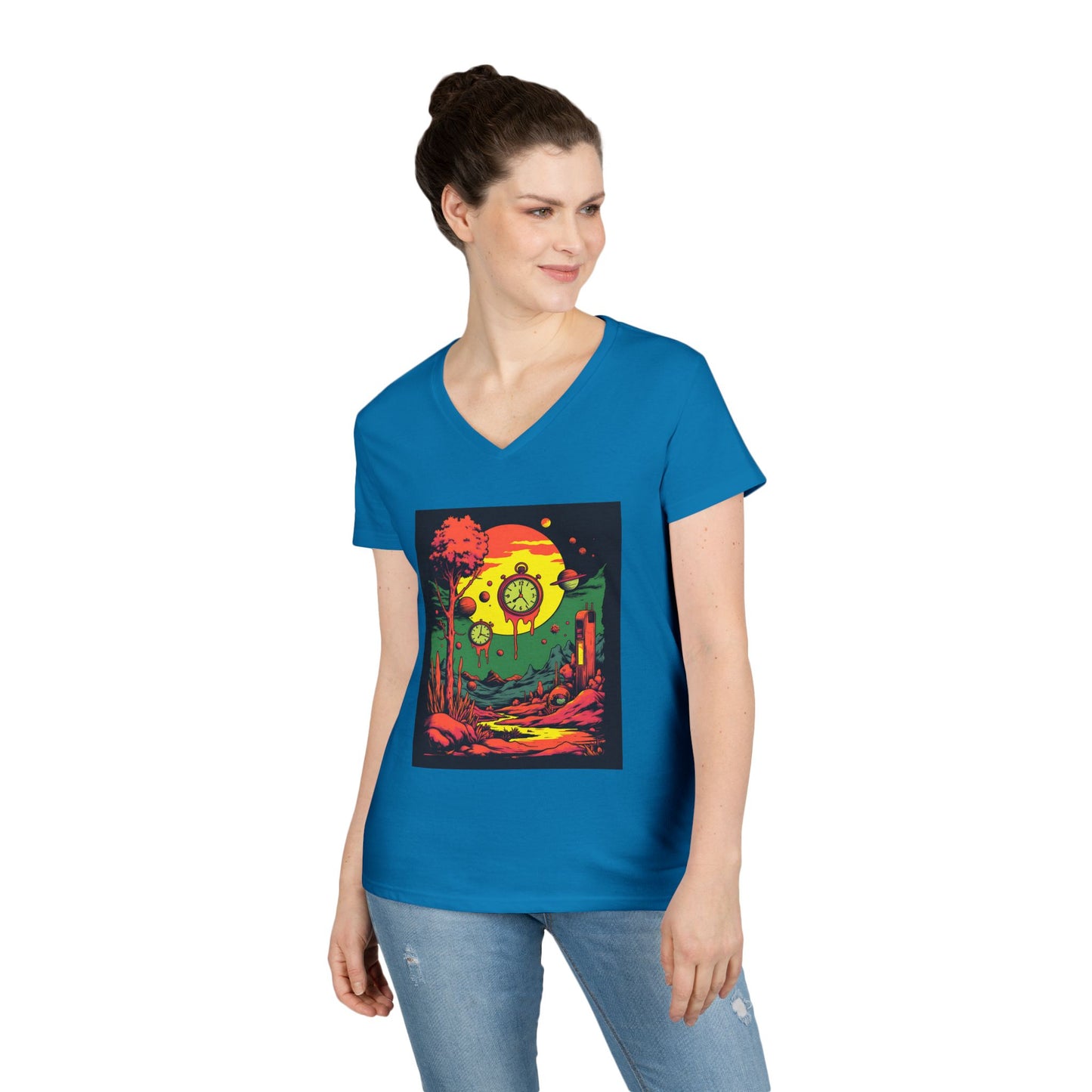 Ladies' V-Neck T-Shirt | Surreal Dripping Geometry