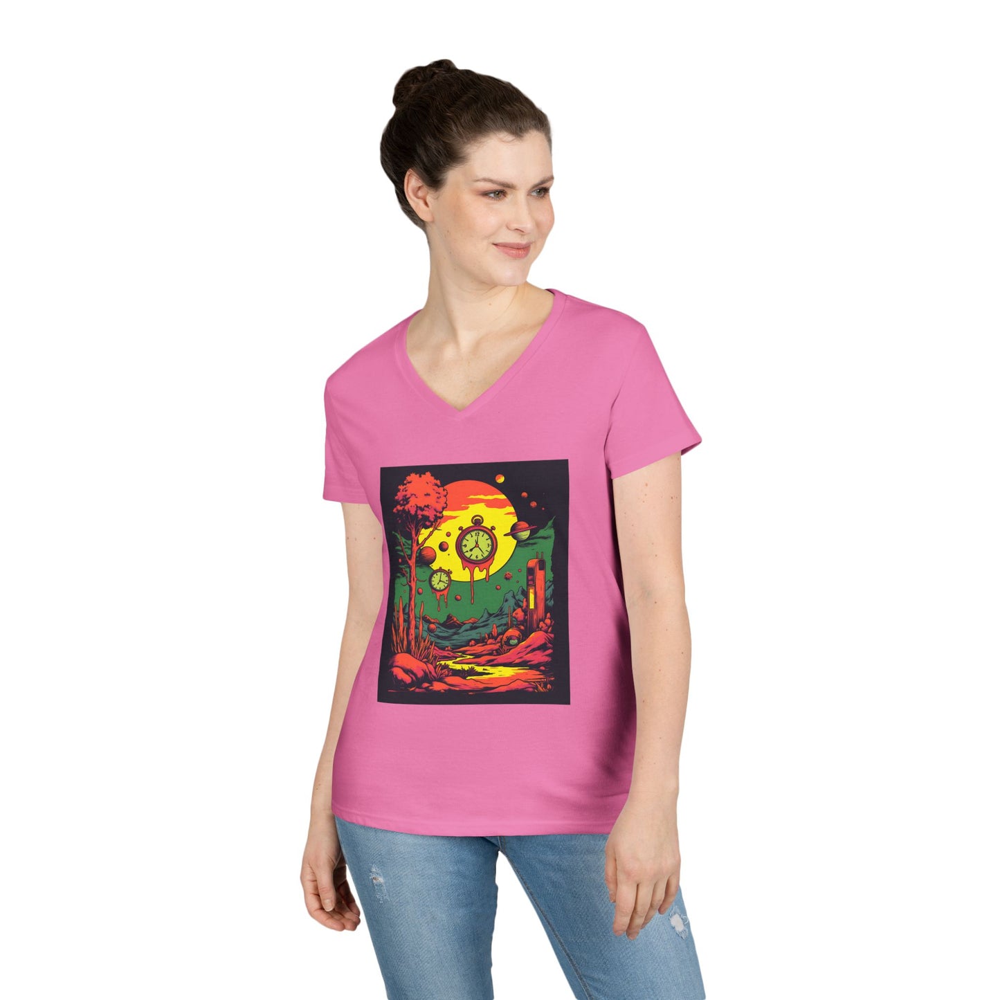 Ladies' V-Neck T-Shirt | Surreal Dripping Geometry