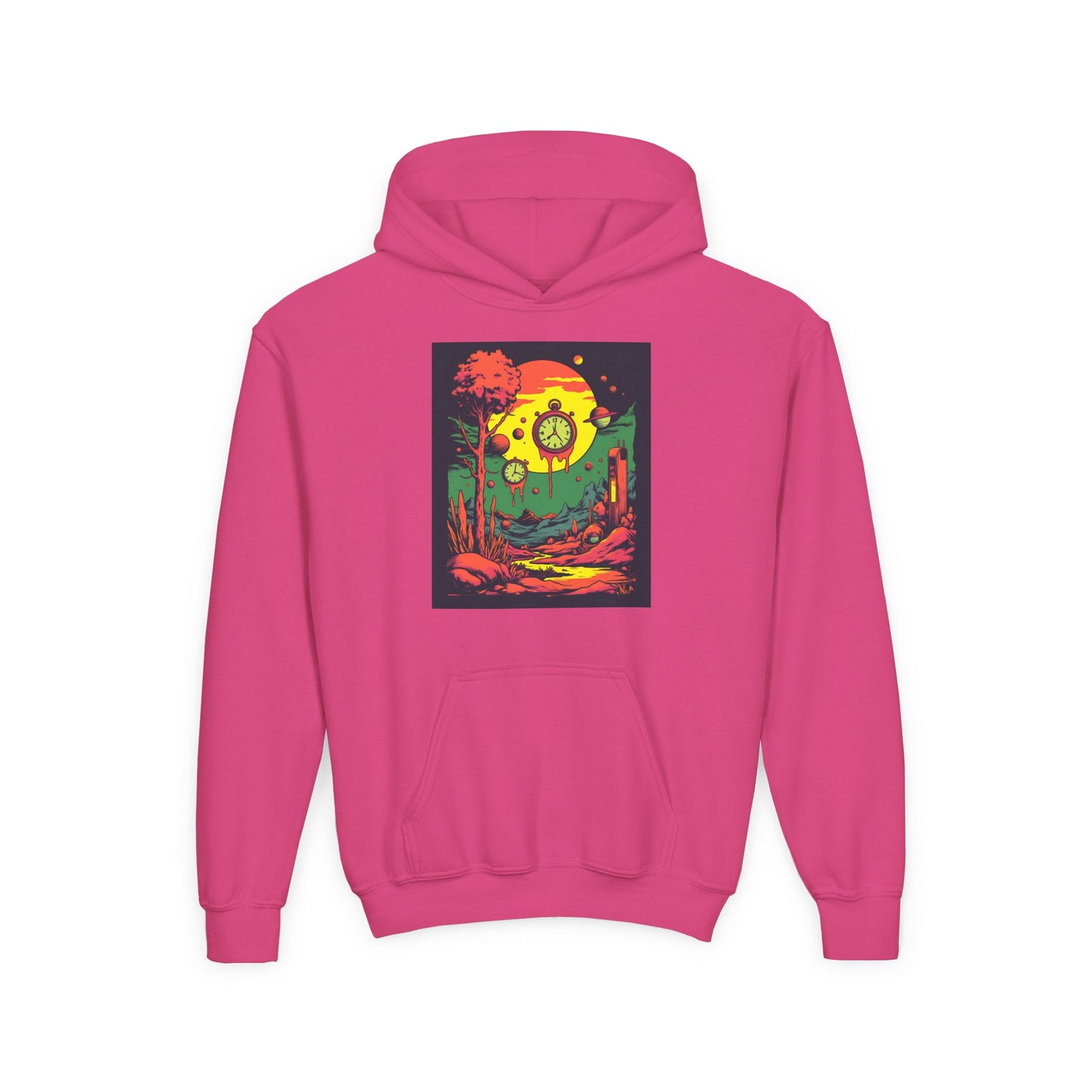 Youth Heavy Blend Hooded Sweatshirt | Surreal Dripping Geometry