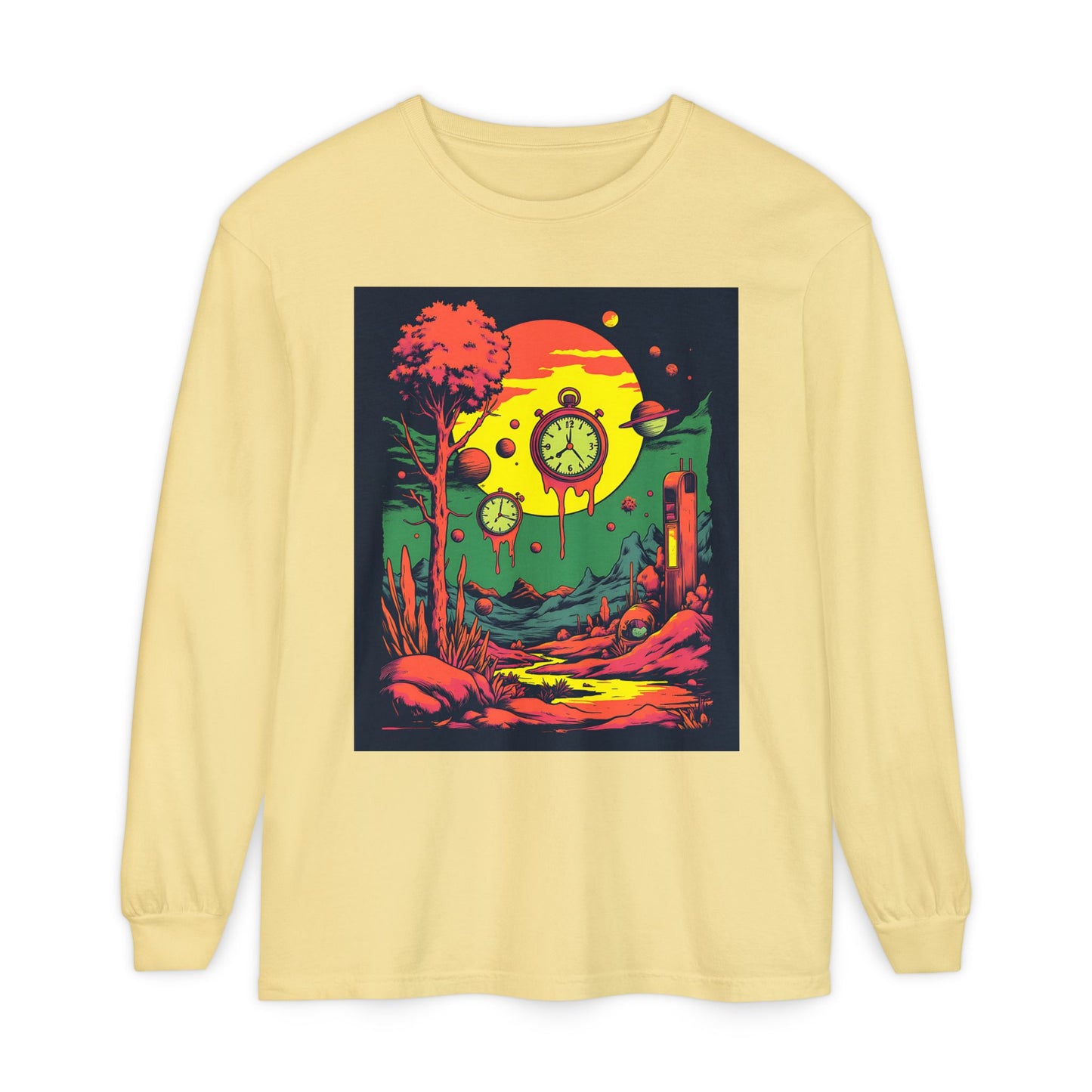 Unisex Garment-dyed Long Sleeve T-Shirt | Surreal Dripping Geometry
