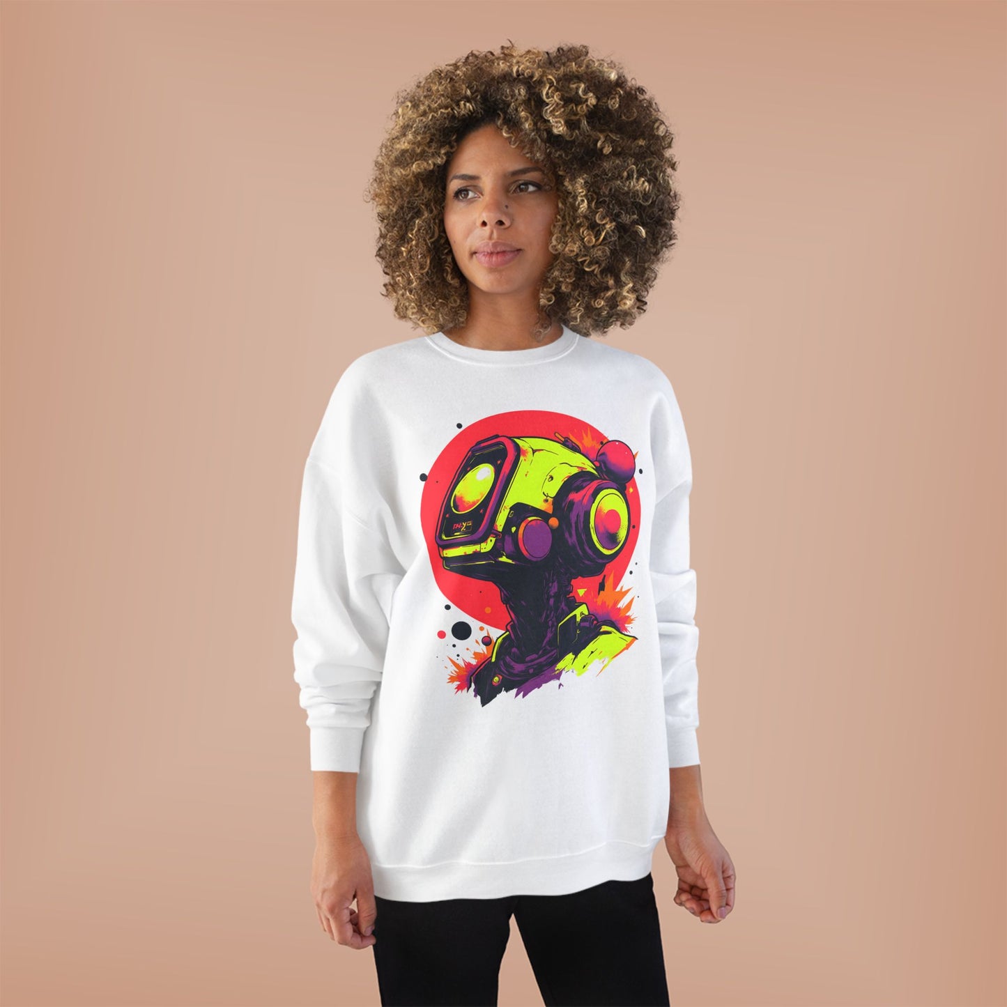 Unisex EcoSmart® Crewneck Sweatshirt | Y2K Abstract Robot T-Shirt Design