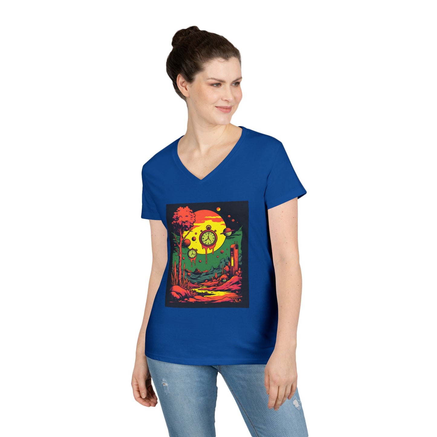 Ladies' V-Neck T-Shirt | Surreal Dripping Geometry