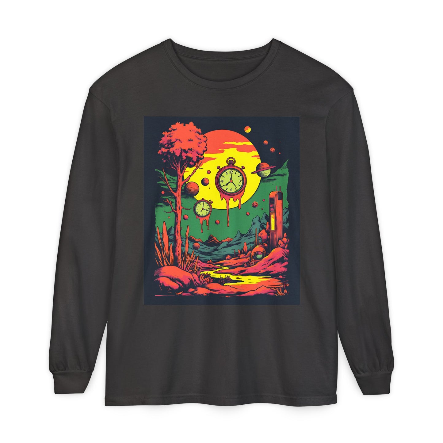 Unisex Garment-dyed Long Sleeve T-Shirt | Surreal Dripping Geometry