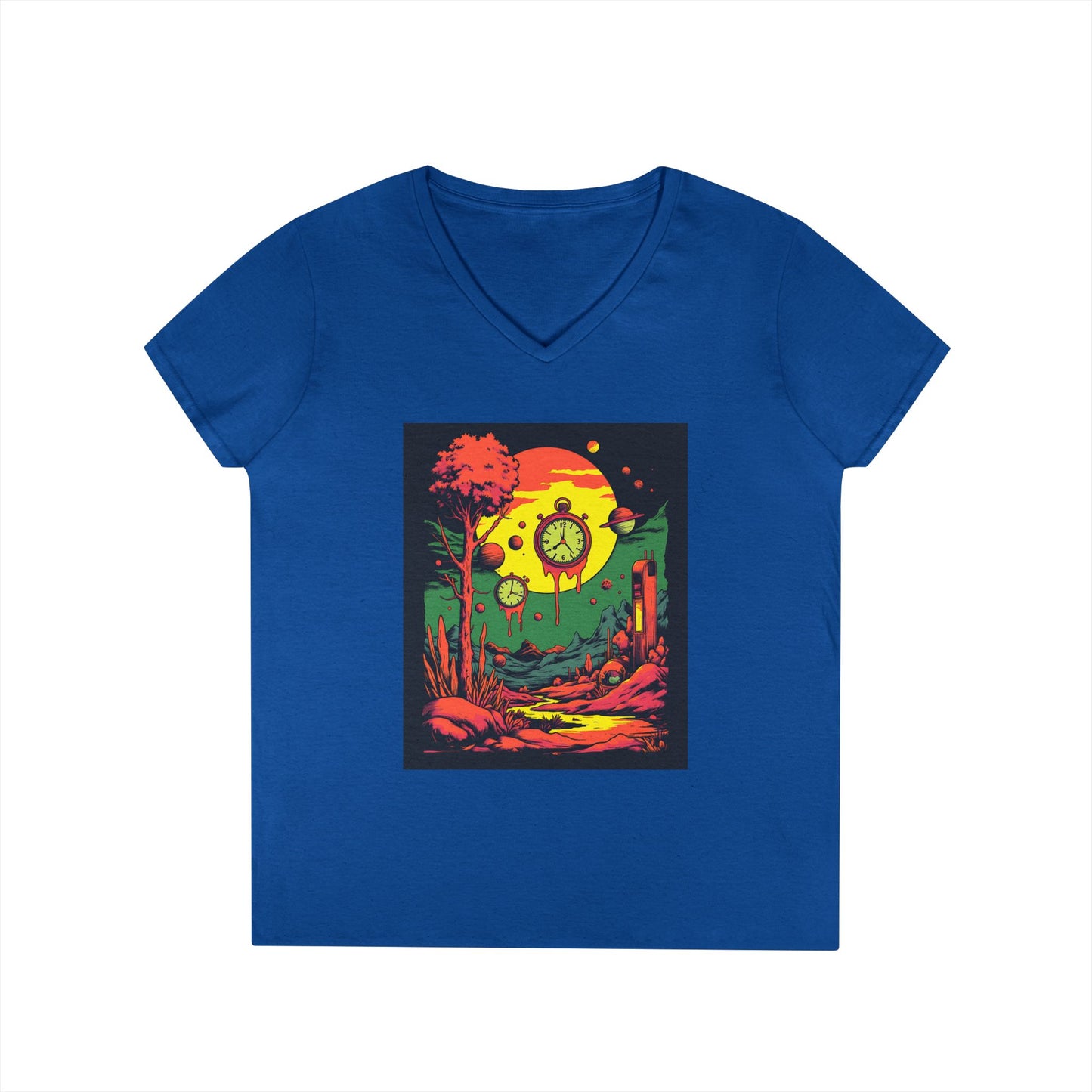 Ladies' V-Neck T-Shirt | Surreal Dripping Geometry