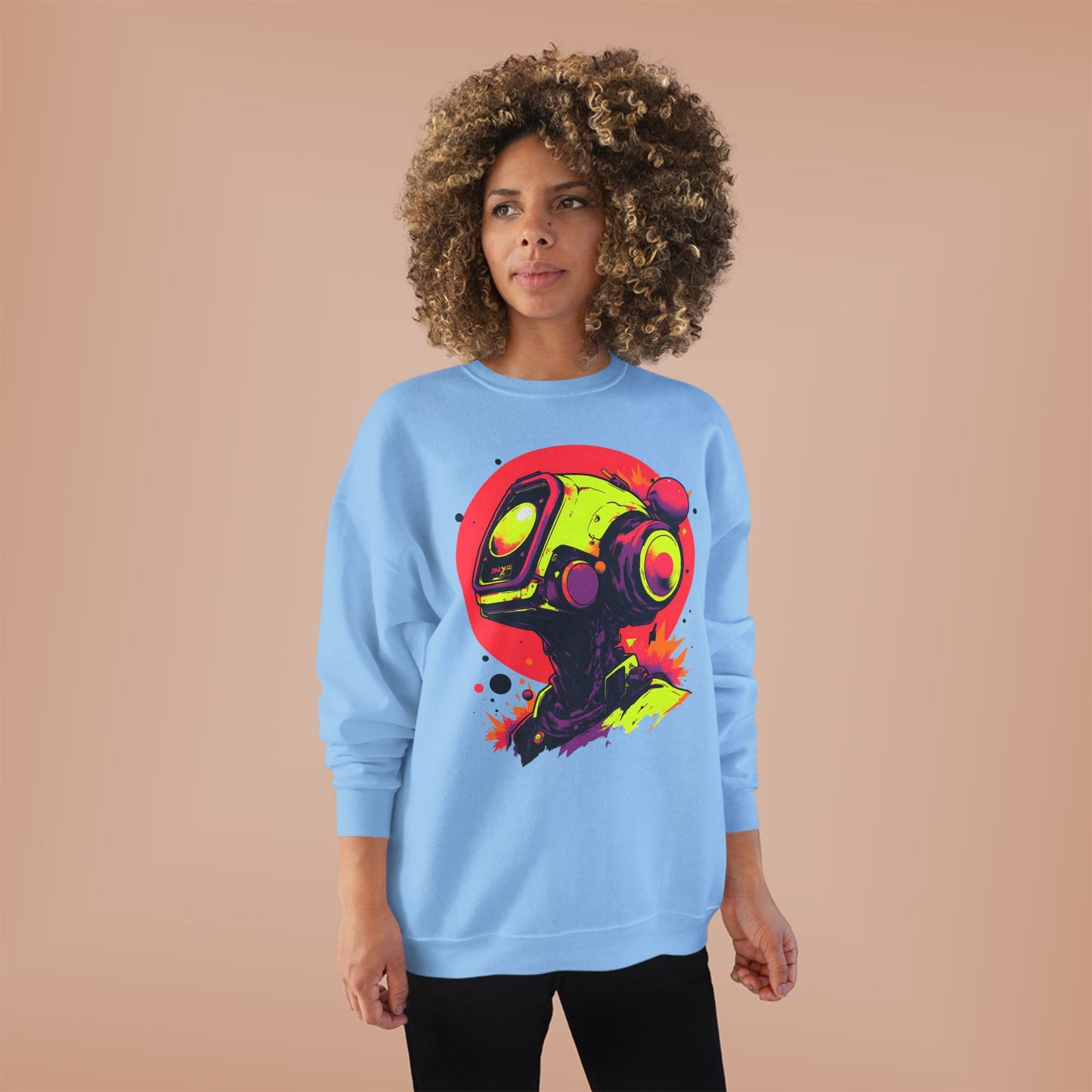 Unisex EcoSmart® Crewneck Sweatshirt | Y2K Abstract Robot T-Shirt Design