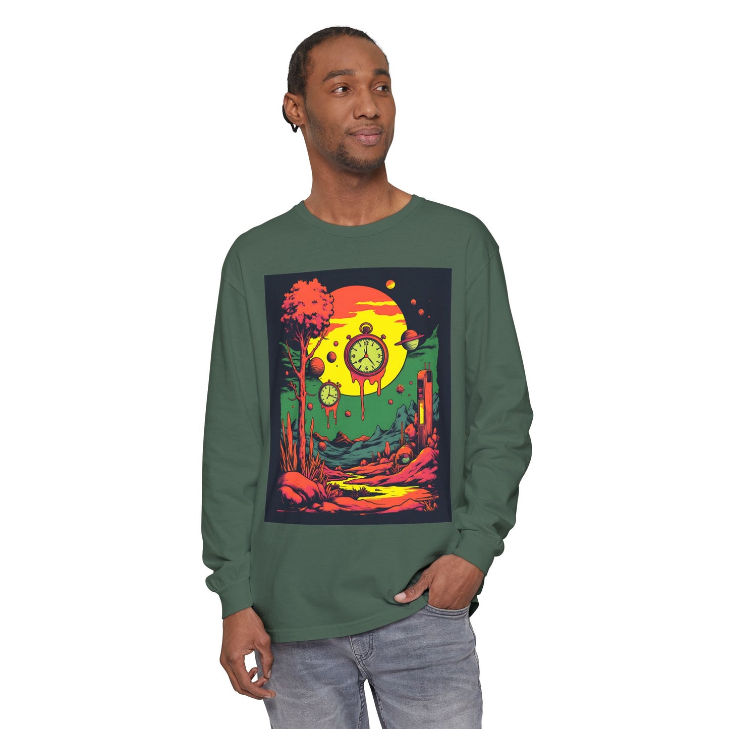 Unisex Garment-dyed Long Sleeve T-Shirt | Surreal Dripping Geometry