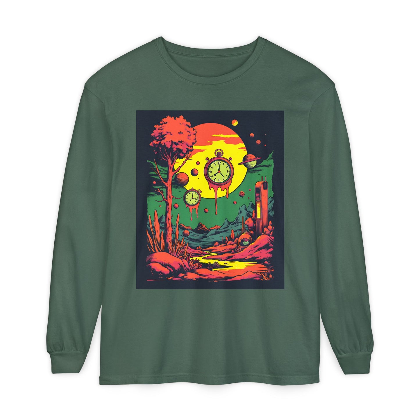 Unisex Garment-dyed Long Sleeve T-Shirt | Surreal Dripping Geometry