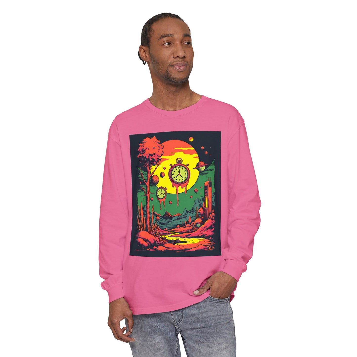 Unisex Garment-dyed Long Sleeve T-Shirt | Surreal Dripping Geometry