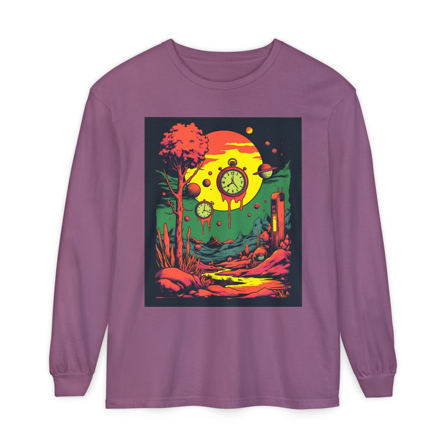 Unisex Garment-dyed Long Sleeve T-Shirt | Surreal Dripping Geometry