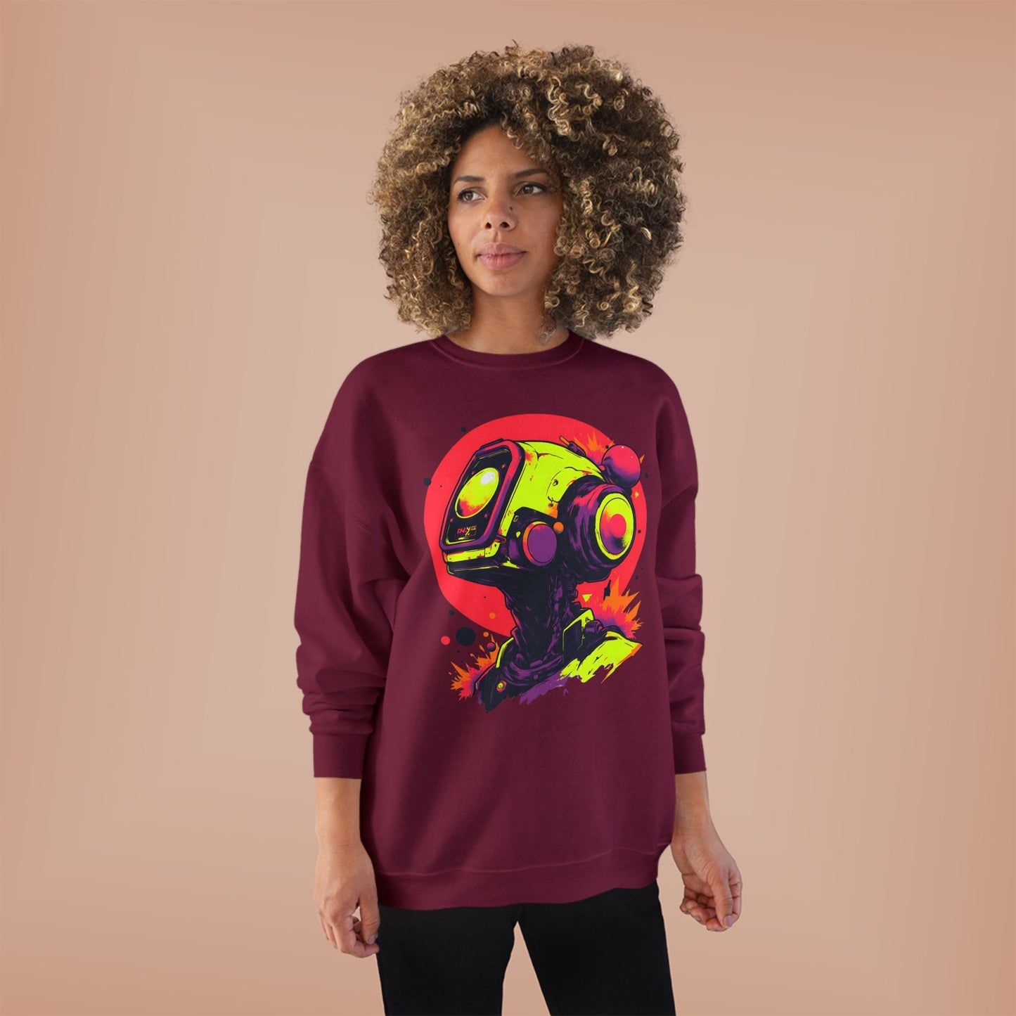 Unisex EcoSmart® Crewneck Sweatshirt | Y2K Abstract Robot T-Shirt Design