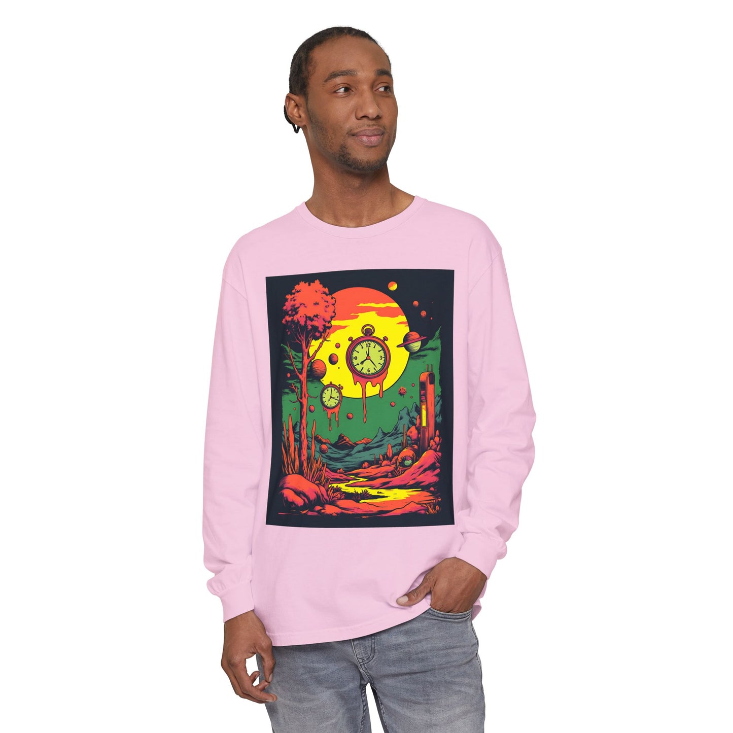 Unisex Garment-dyed Long Sleeve T-Shirt | Surreal Dripping Geometry