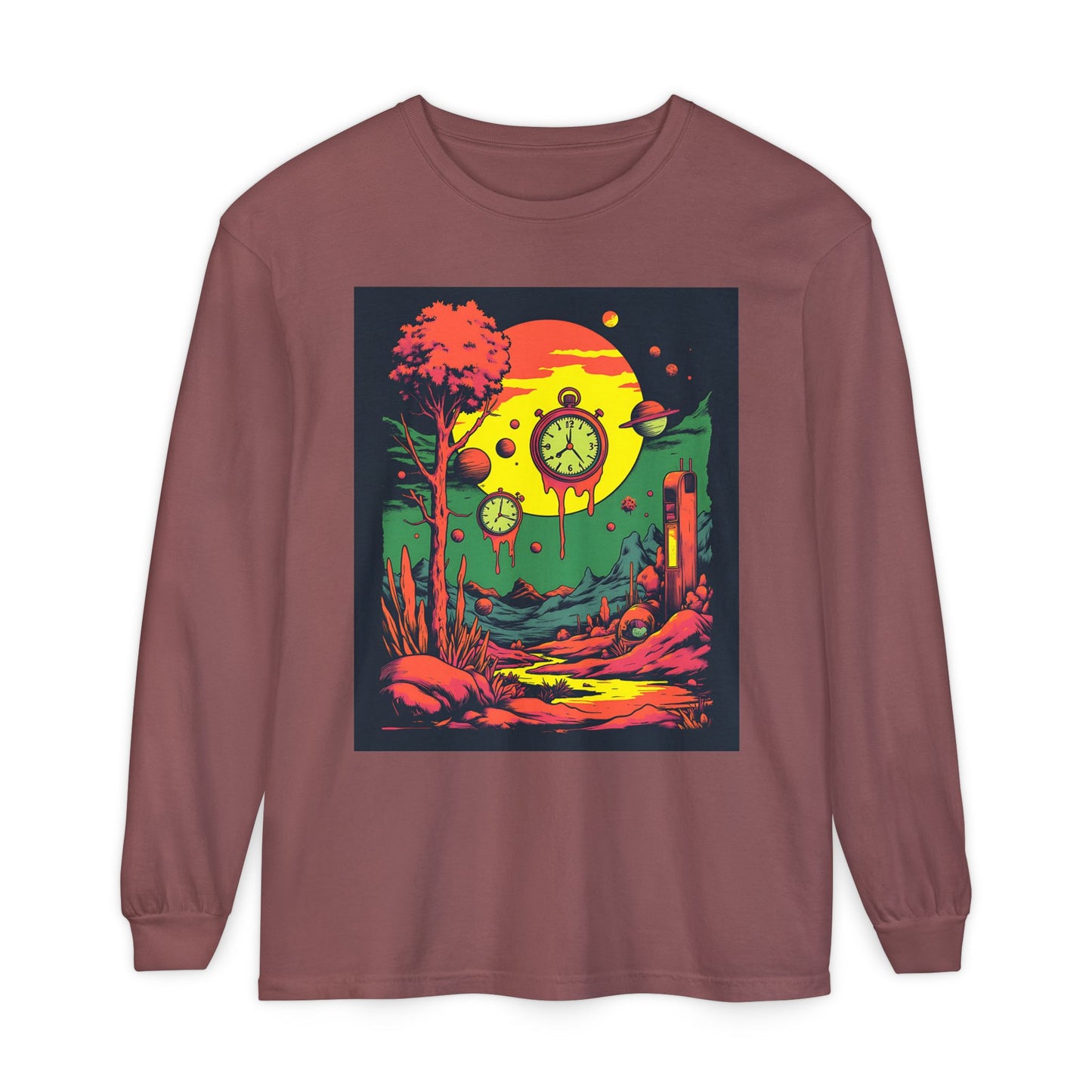 Unisex Garment-dyed Long Sleeve T-Shirt | Surreal Dripping Geometry