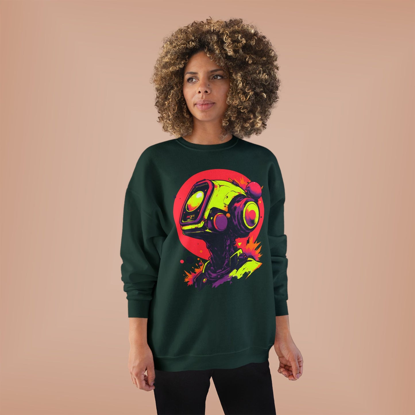 Unisex EcoSmart® Crewneck Sweatshirt | Y2K Abstract Robot T-Shirt Design