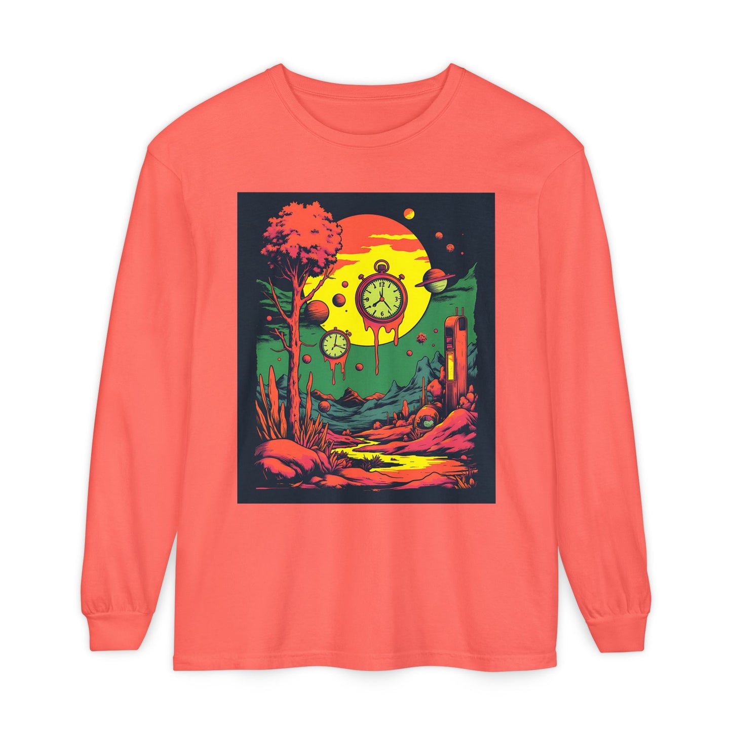 Unisex Garment-dyed Long Sleeve T-Shirt | Surreal Dripping Geometry