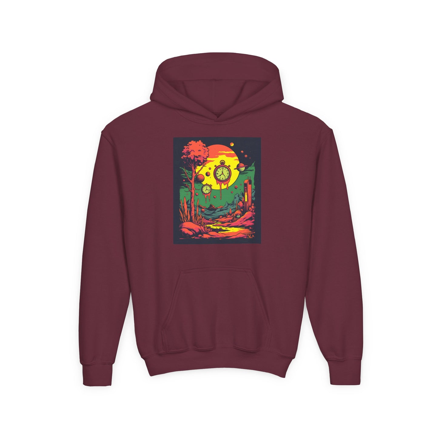 Youth Heavy Blend Hooded Sweatshirt | Surreal Dripping Geometry
