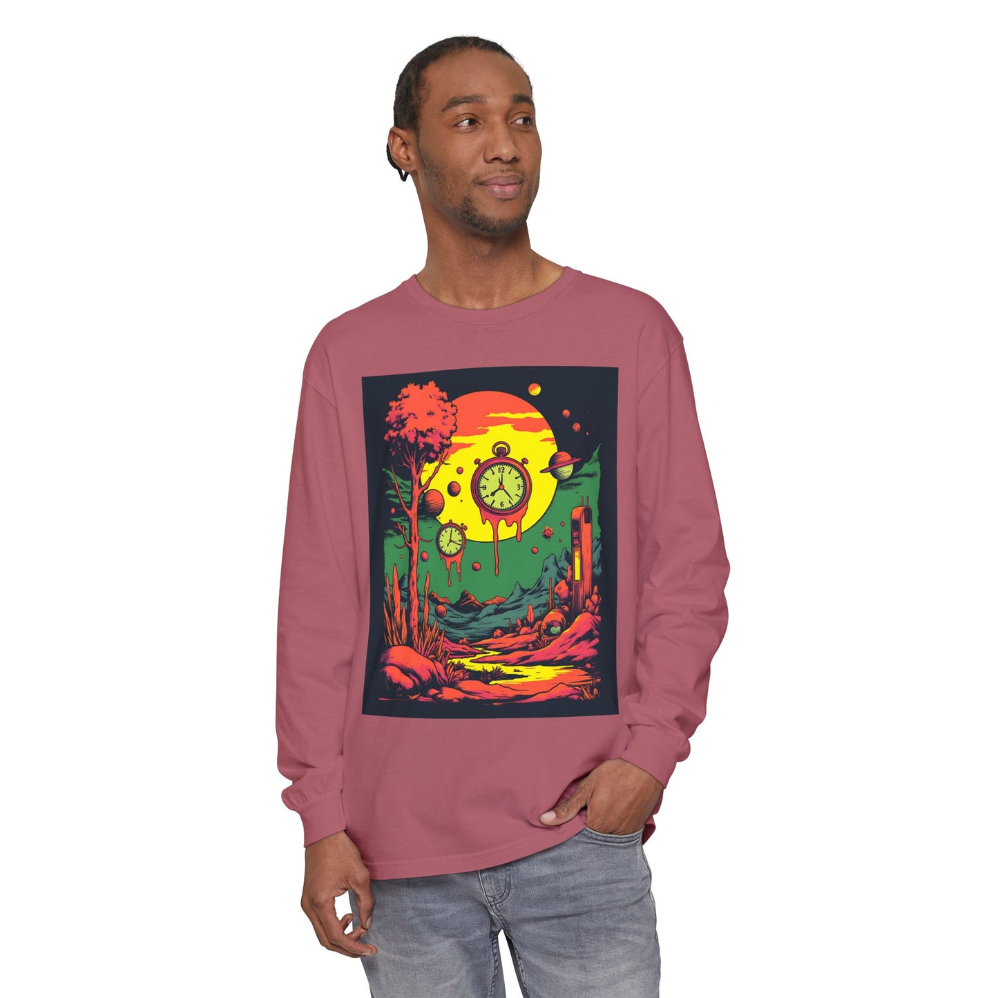 Unisex Garment-dyed Long Sleeve T-Shirt | Surreal Dripping Geometry