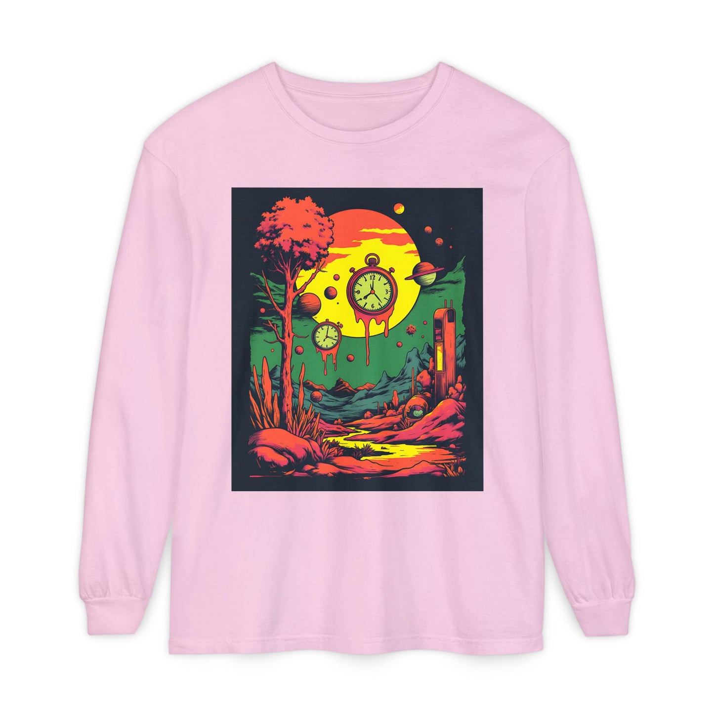 Unisex Garment-dyed Long Sleeve T-Shirt | Surreal Dripping Geometry