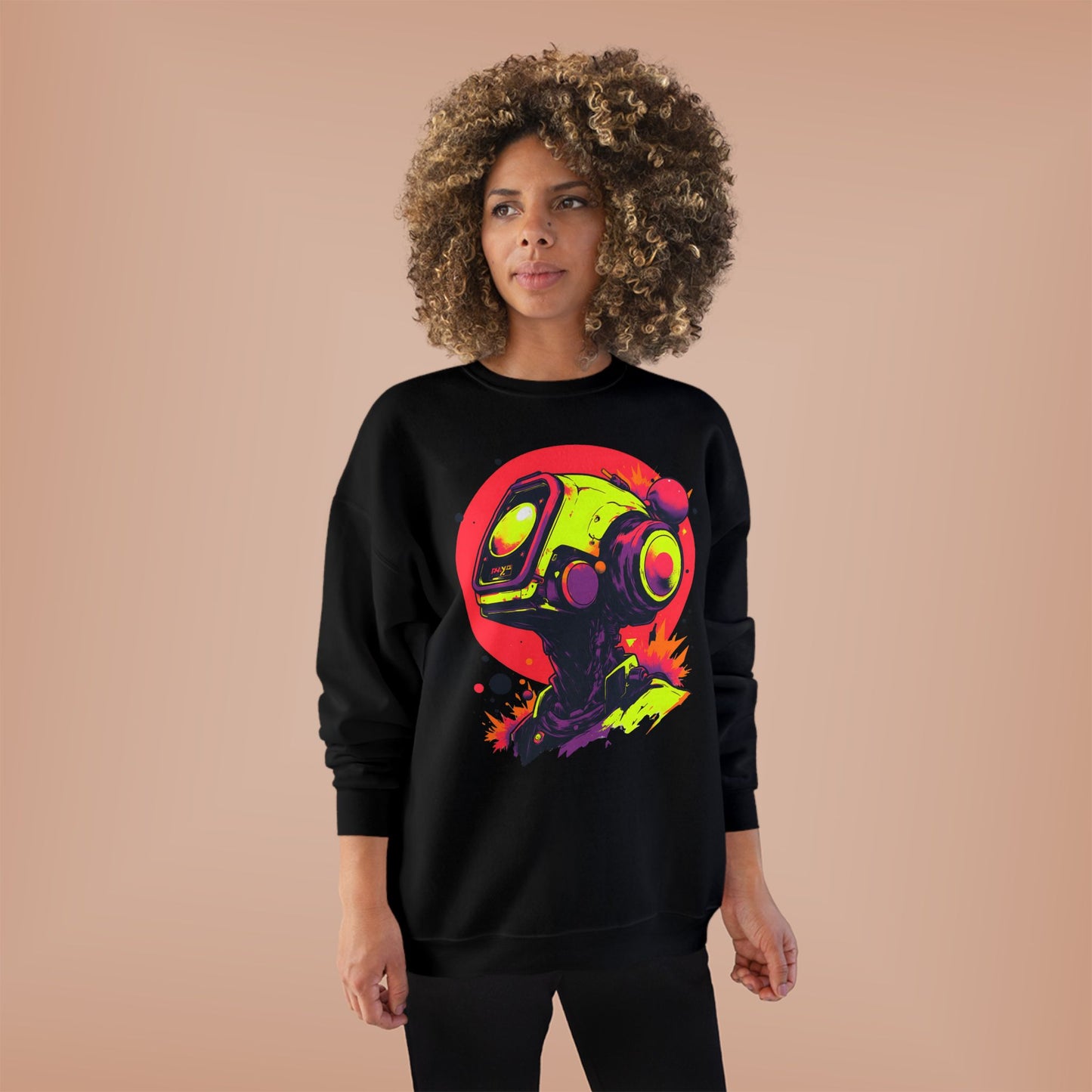 Unisex EcoSmart® Crewneck Sweatshirt | Y2K Abstract Robot T-Shirt Design