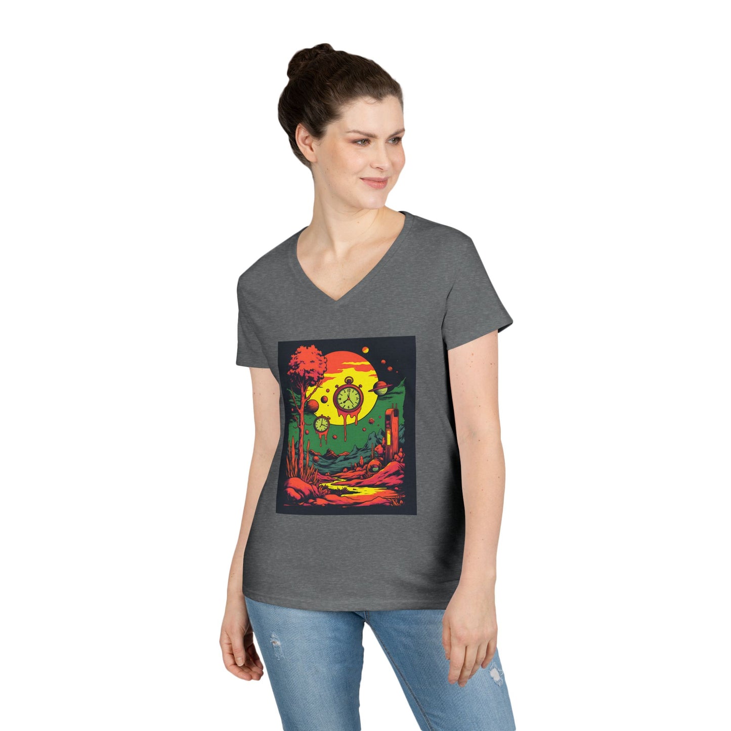 Ladies' V-Neck T-Shirt | Surreal Dripping Geometry
