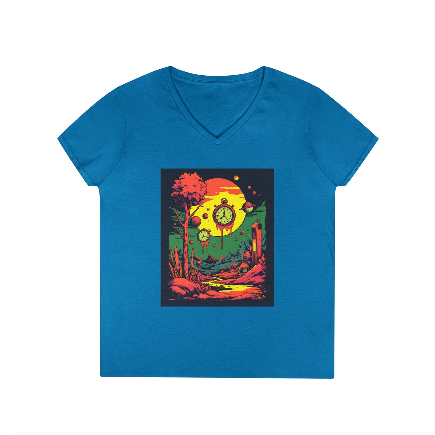 Ladies' V-Neck T-Shirt | Surreal Dripping Geometry