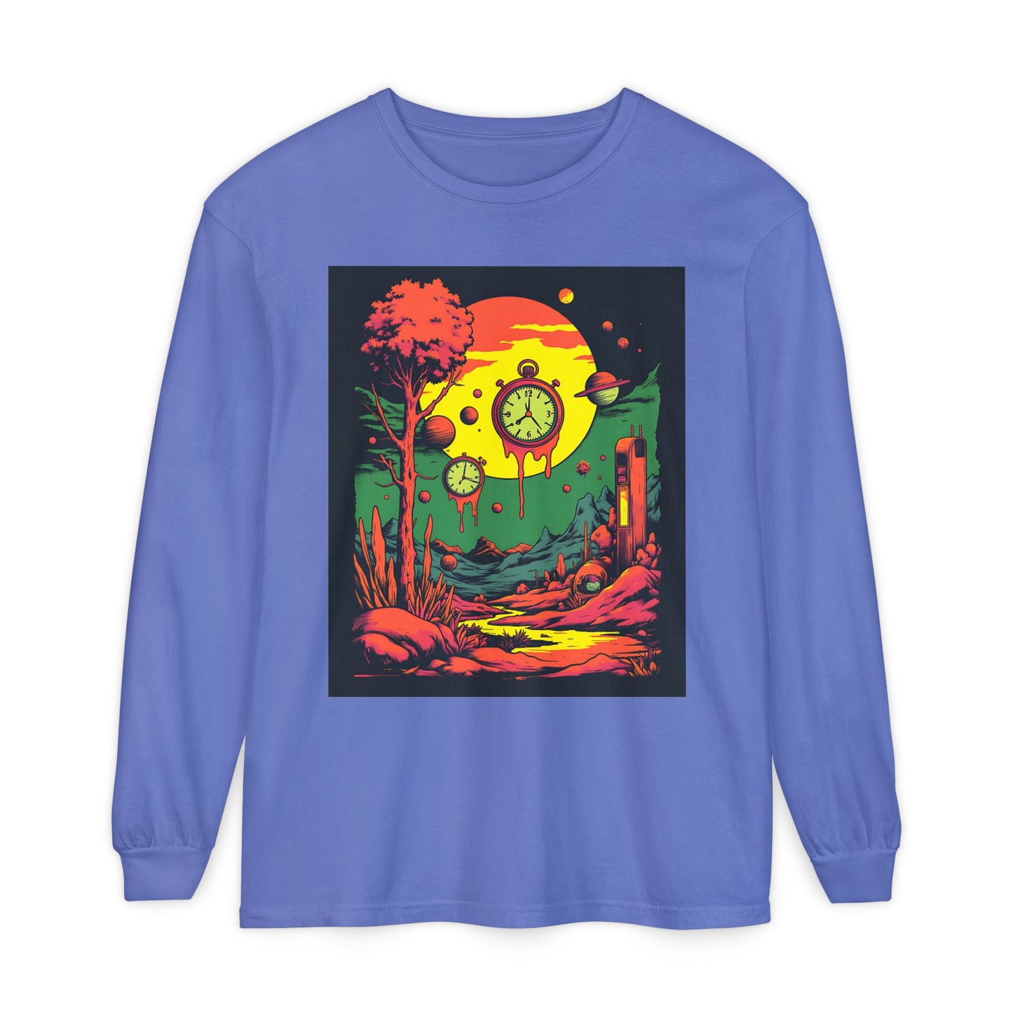Unisex Garment-dyed Long Sleeve T-Shirt | Surreal Dripping Geometry