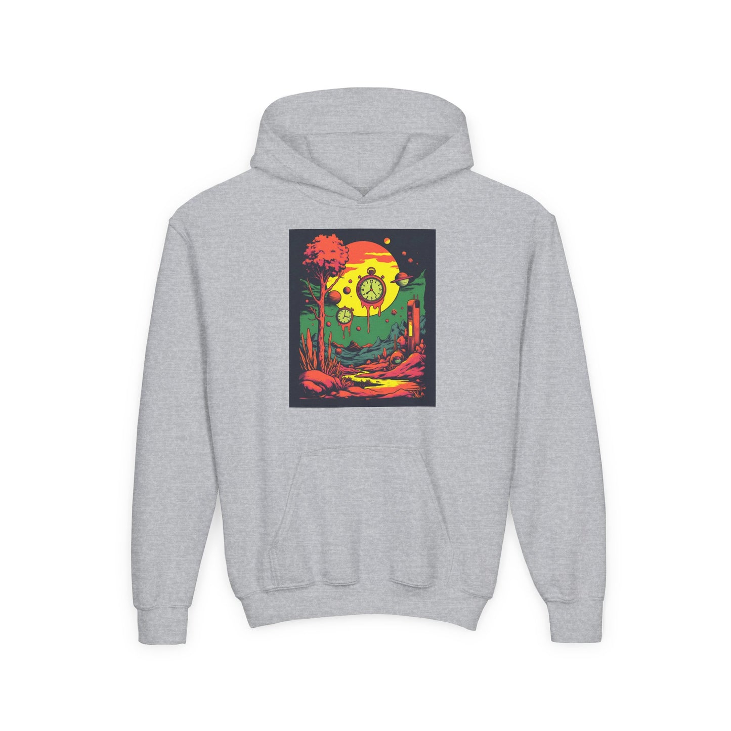 Youth Heavy Blend Hooded Sweatshirt | Surreal Dripping Geometry