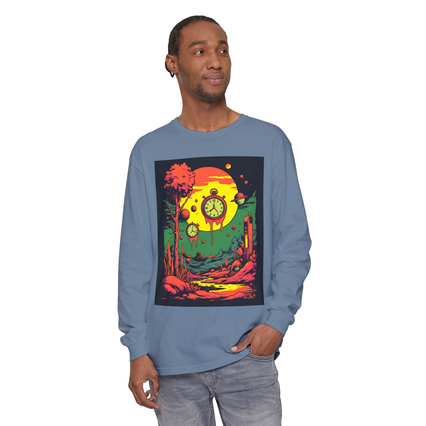 Unisex Garment-dyed Long Sleeve T-Shirt | Surreal Dripping Geometry