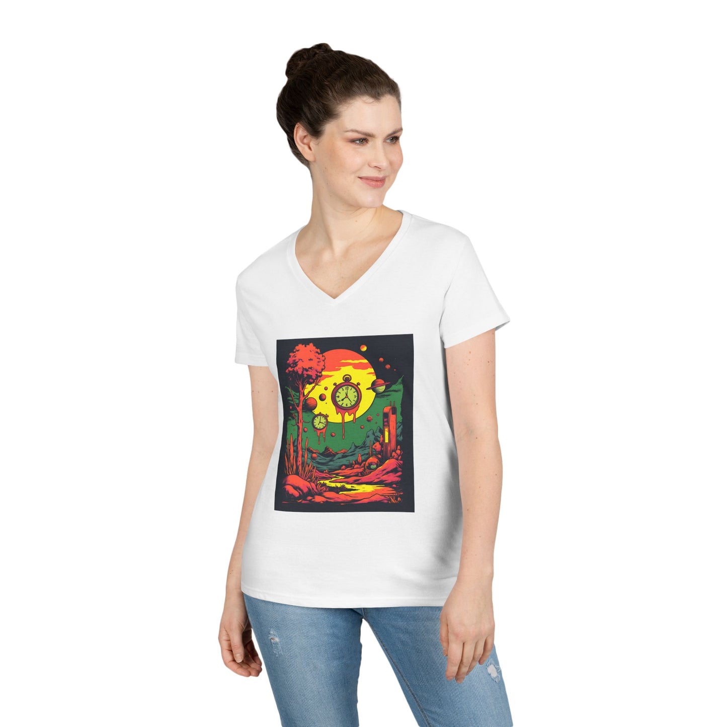 Ladies' V-Neck T-Shirt | Surreal Dripping Geometry