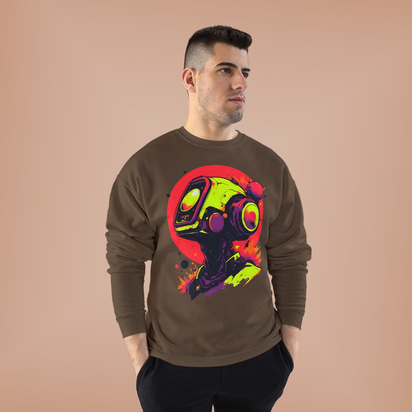 Unisex EcoSmart® Crewneck Sweatshirt | Y2K Abstract Robot T-Shirt Design