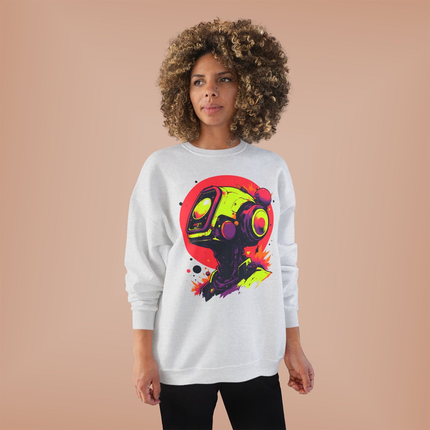 Unisex EcoSmart® Crewneck Sweatshirt | Y2K Abstract Robot T-Shirt Design