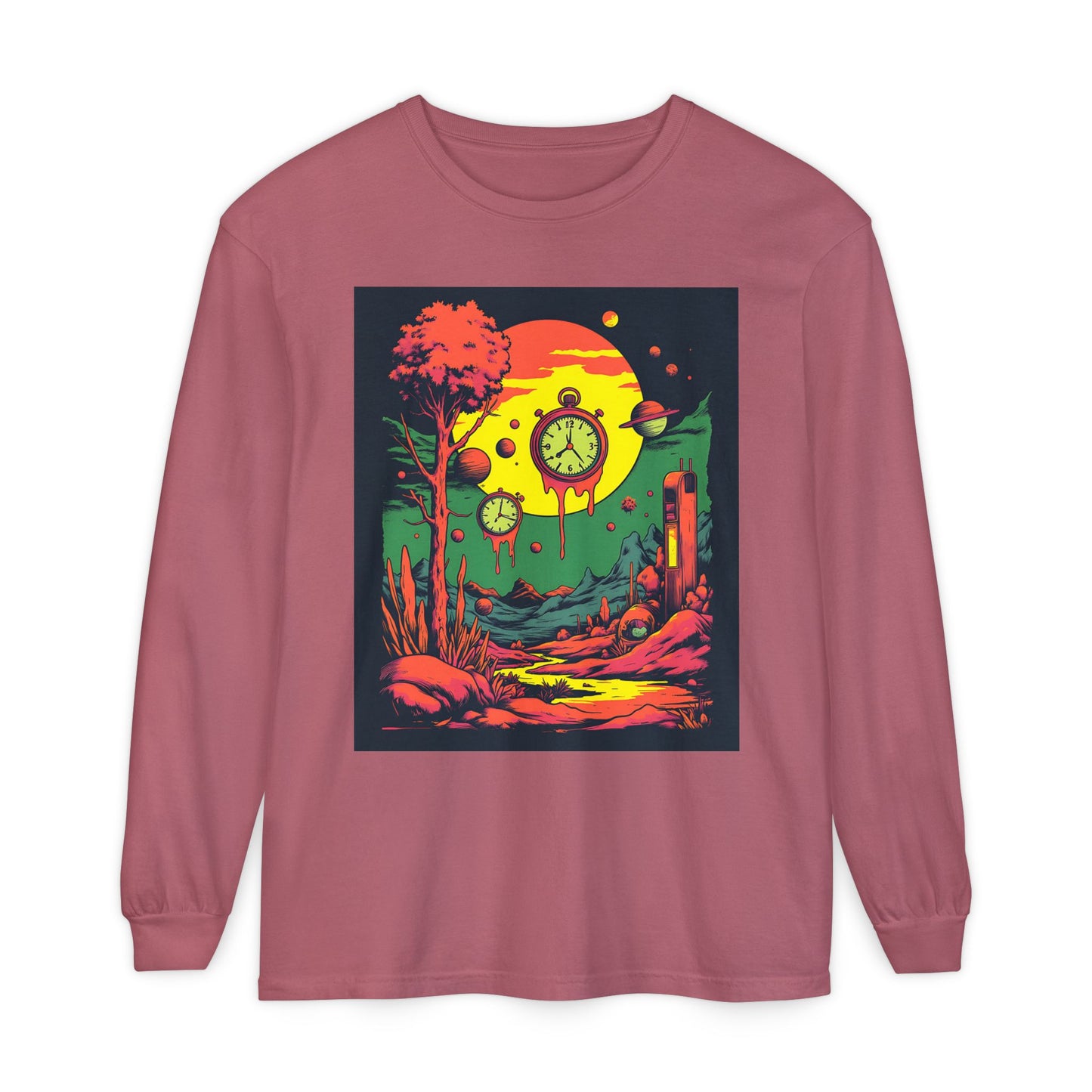 Unisex Garment-dyed Long Sleeve T-Shirt | Surreal Dripping Geometry