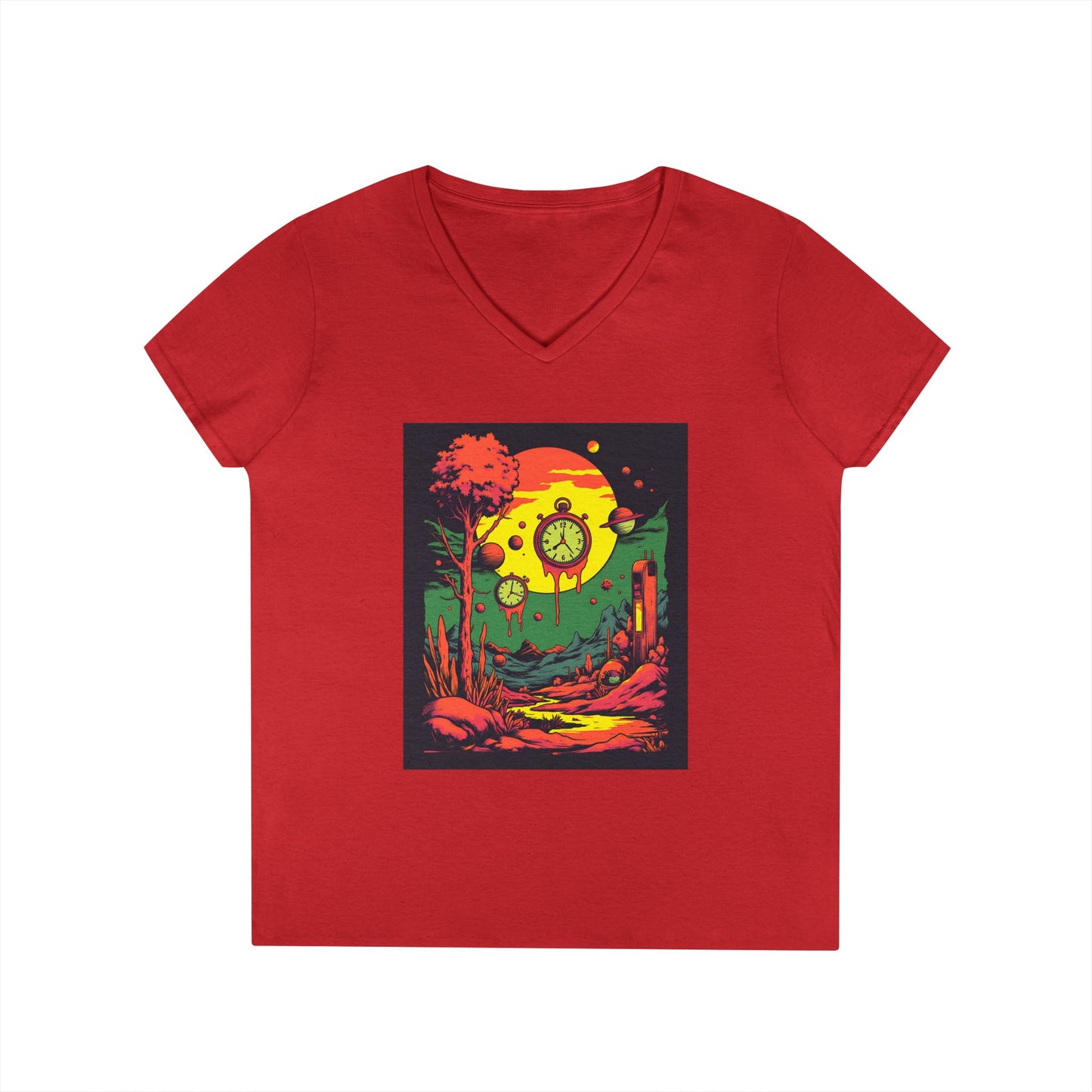 Ladies' V-Neck T-Shirt | Surreal Dripping Geometry