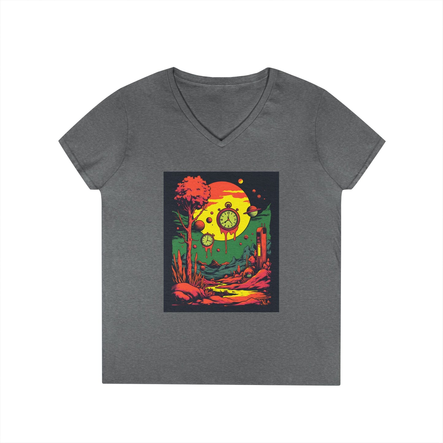 Ladies' V-Neck T-Shirt | Surreal Dripping Geometry