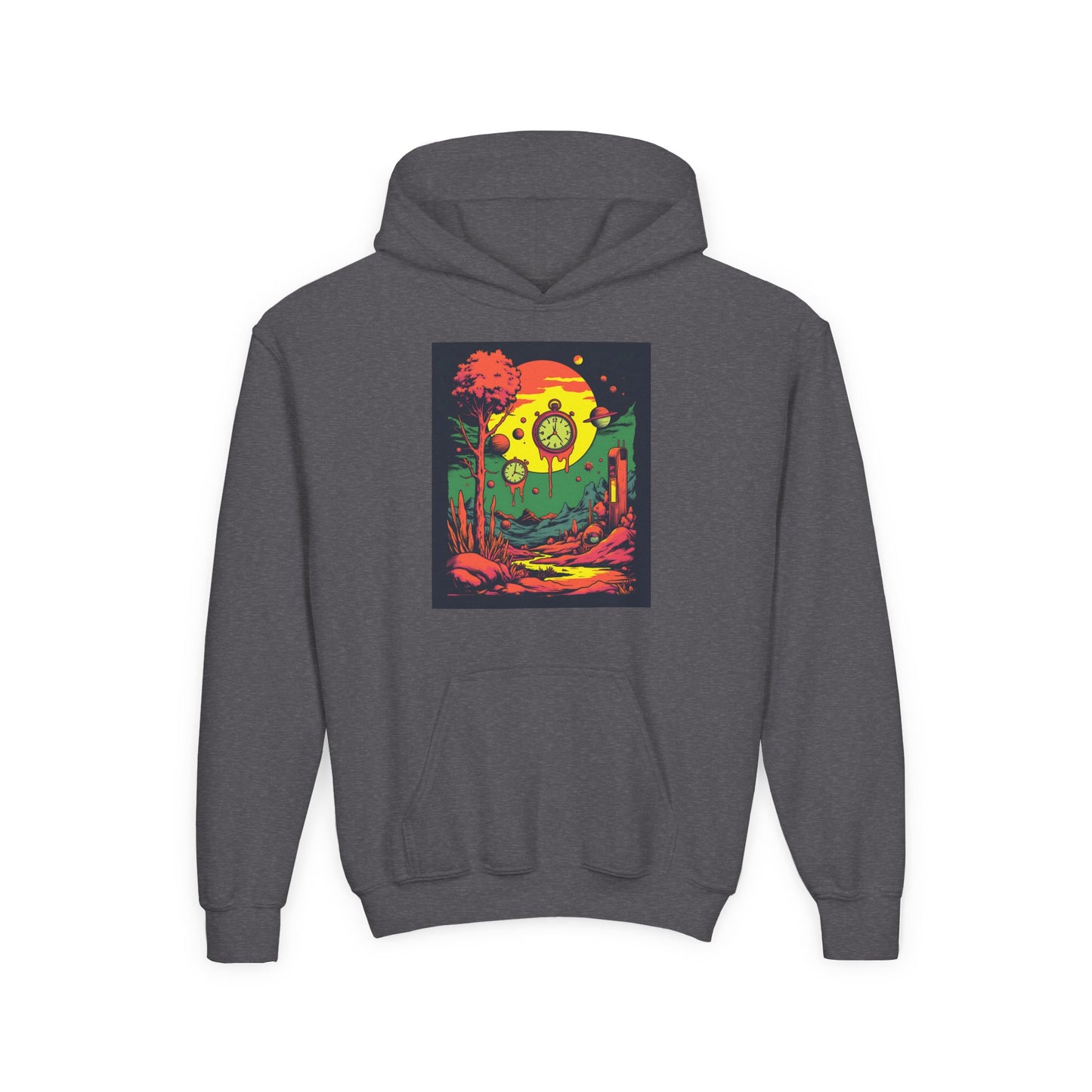 Youth Heavy Blend Hooded Sweatshirt | Surreal Dripping Geometry