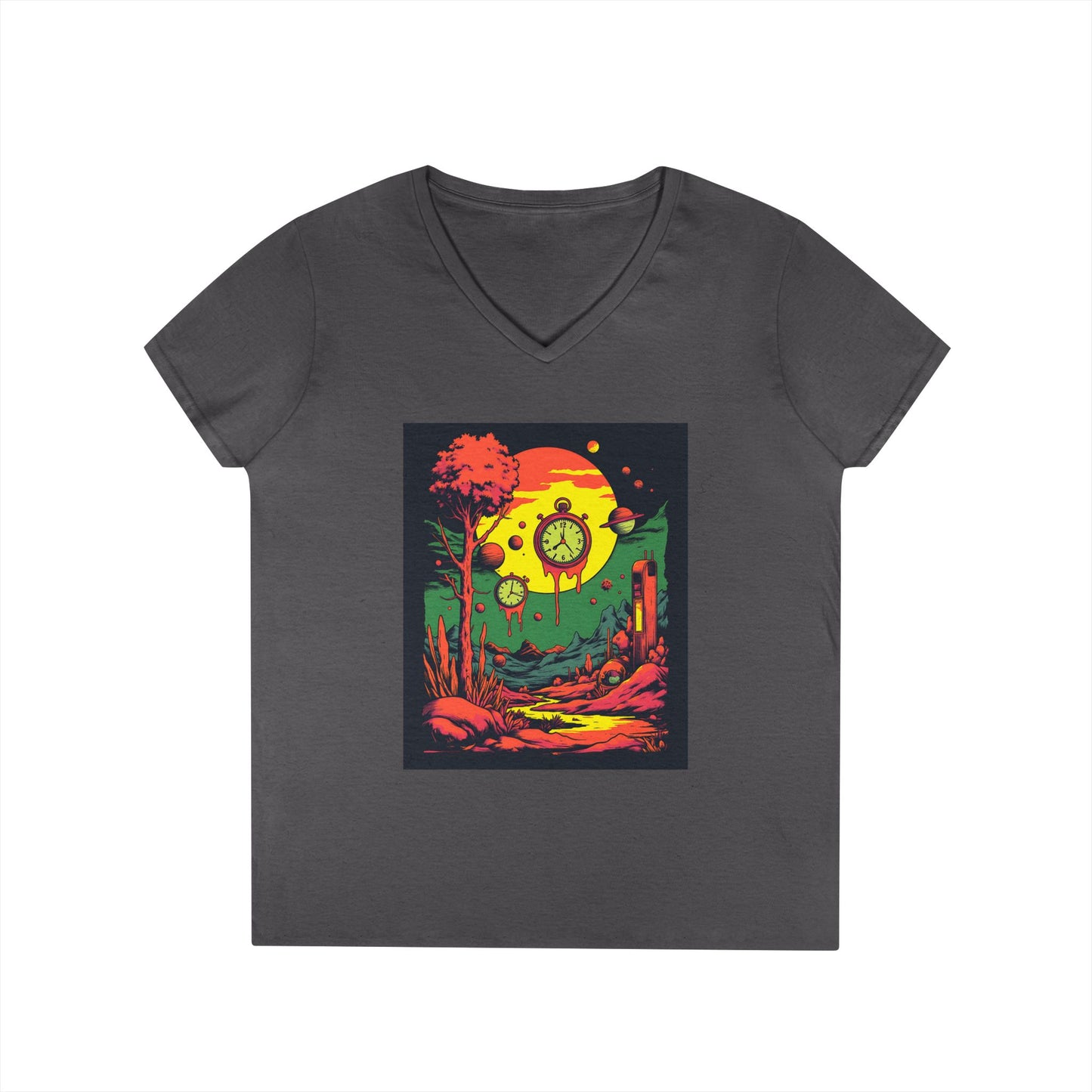 Ladies' V-Neck T-Shirt | Surreal Dripping Geometry