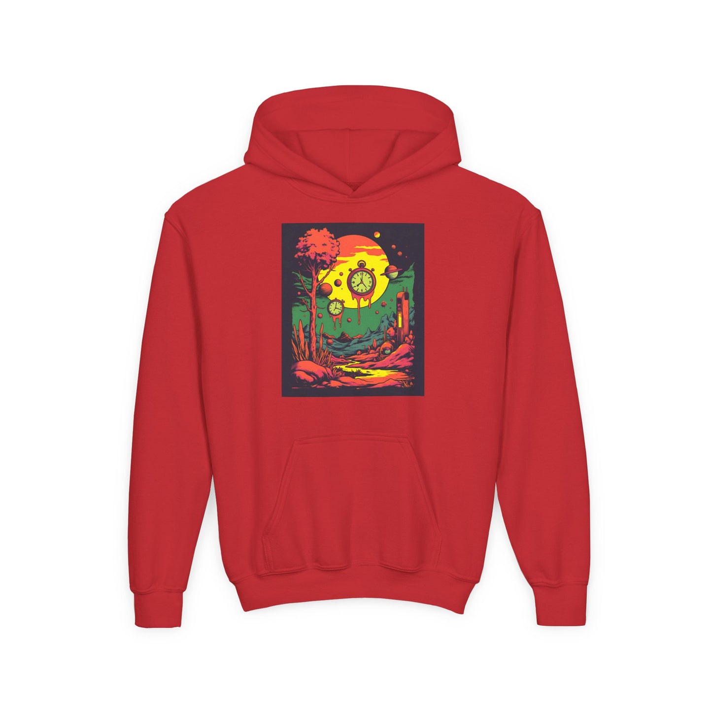 Youth Heavy Blend Hooded Sweatshirt | Surreal Dripping Geometry
