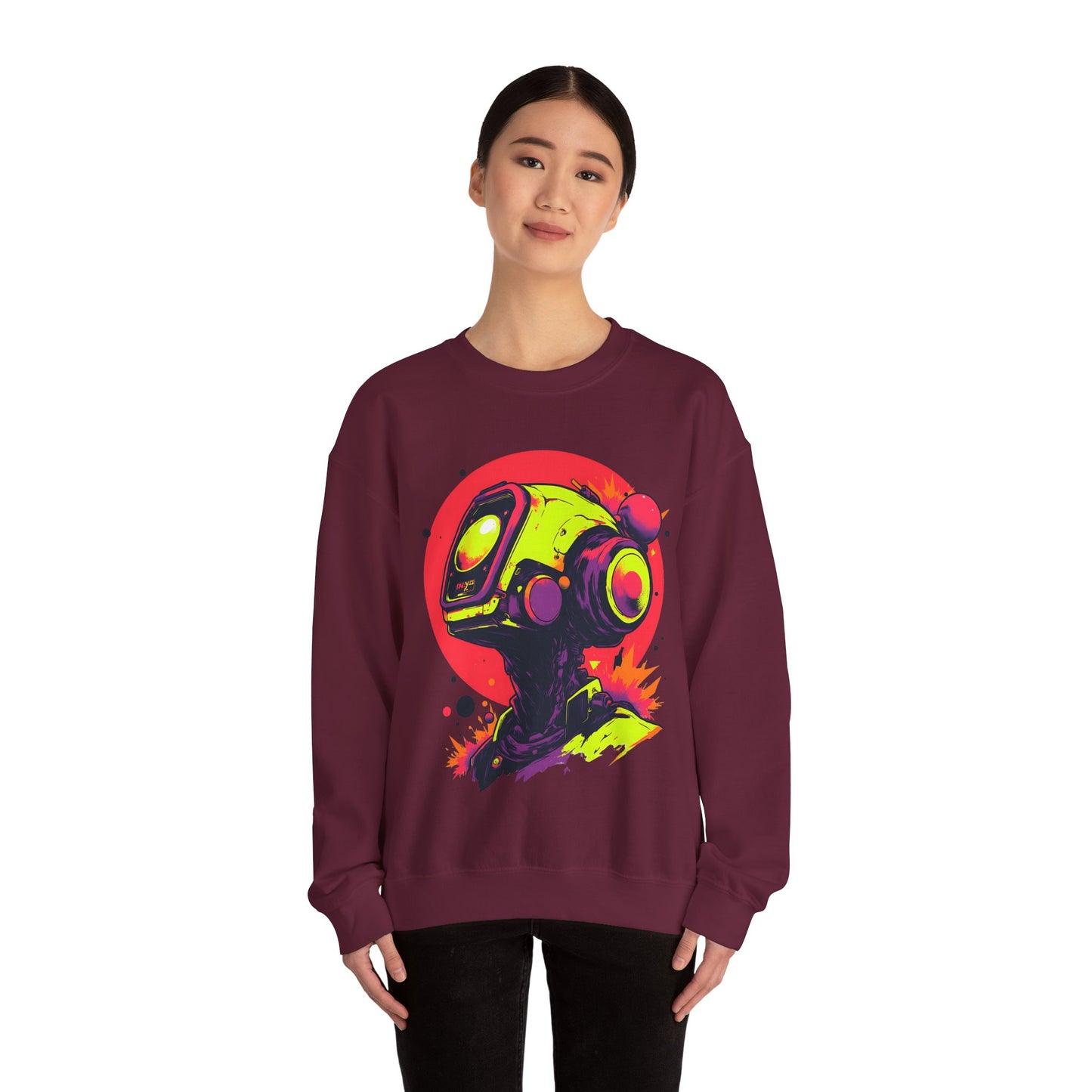 Unisex Heavy Blend™ Crewneck Sweatshirt | Y2K Abstract Robot T-Shirt Design