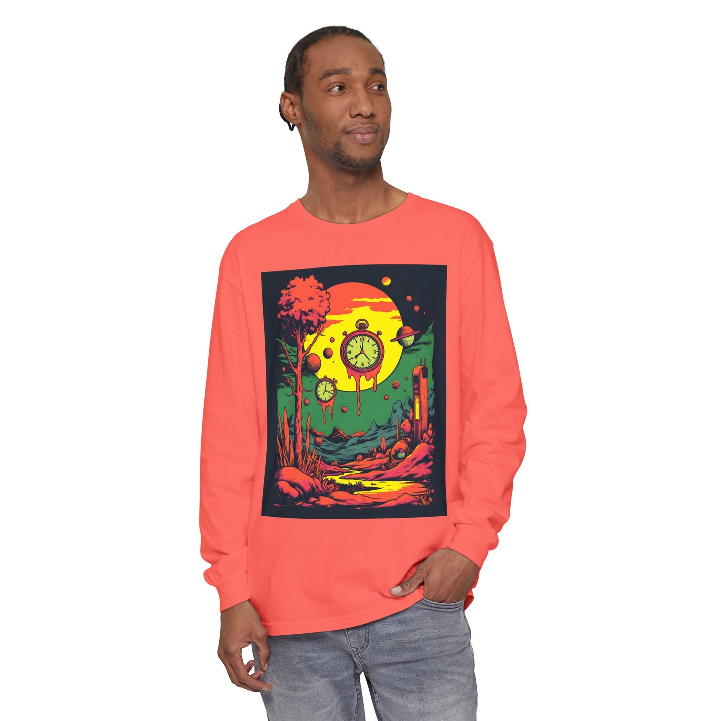 Unisex Garment-dyed Long Sleeve T-Shirt | Surreal Dripping Geometry