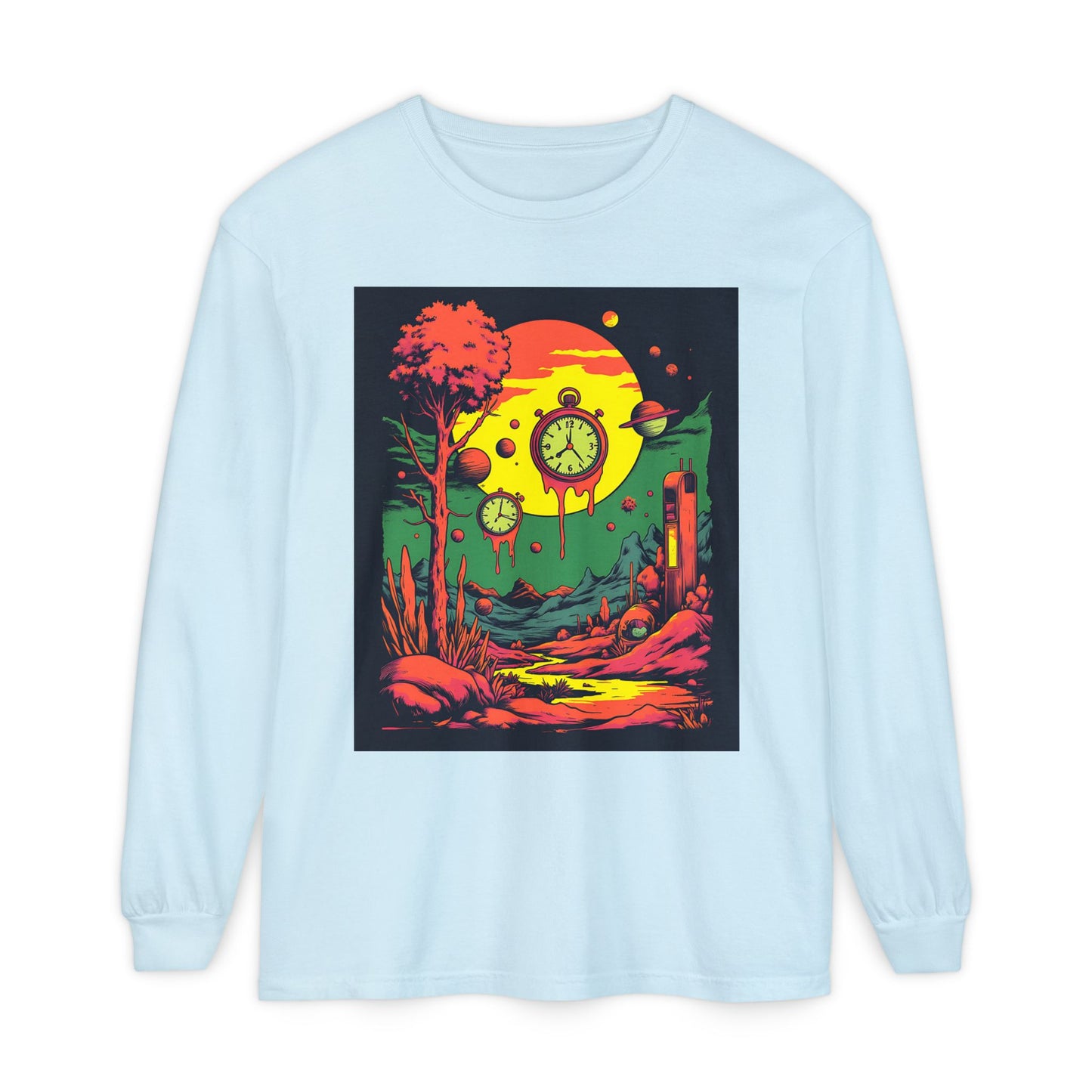 Unisex Garment-dyed Long Sleeve T-Shirt | Surreal Dripping Geometry