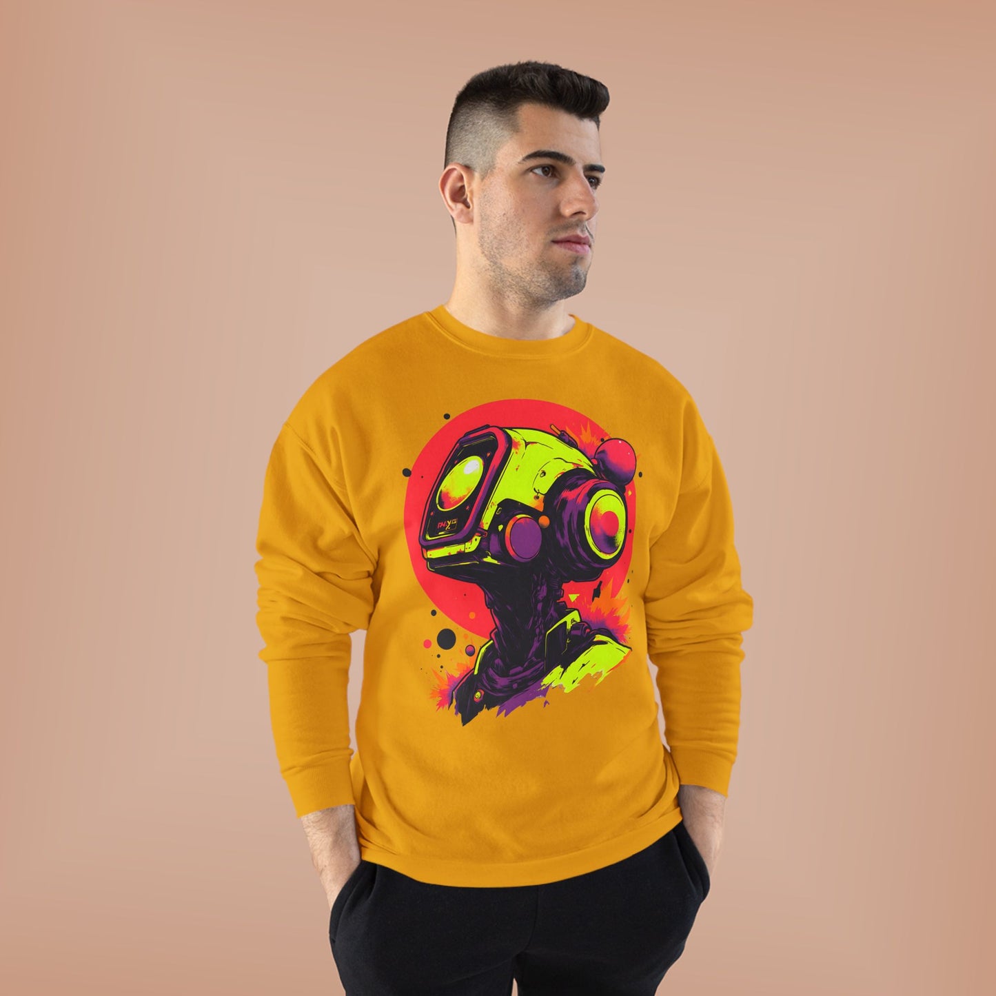 Unisex EcoSmart® Crewneck Sweatshirt | Y2K Abstract Robot T-Shirt Design
