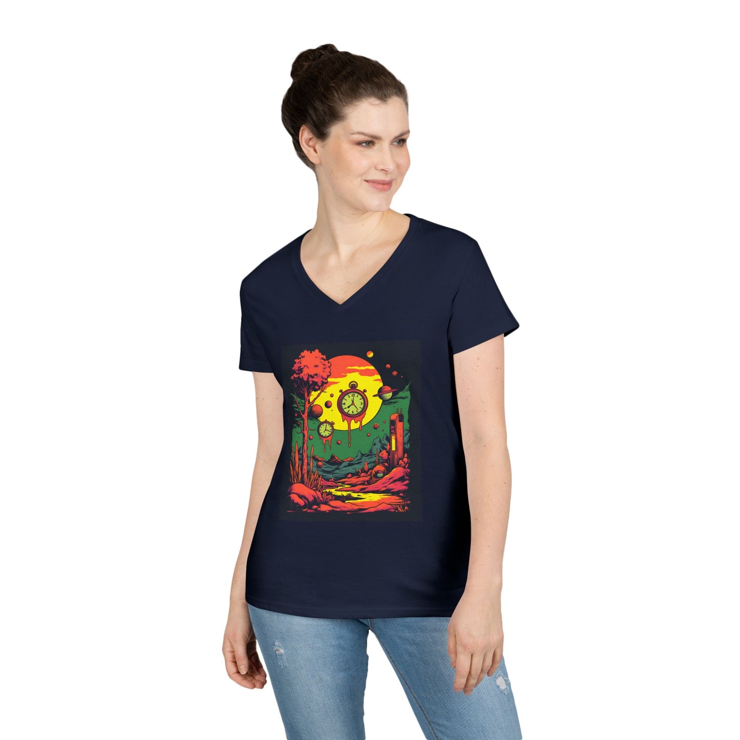 Ladies' V-Neck T-Shirt | Surreal Dripping Geometry