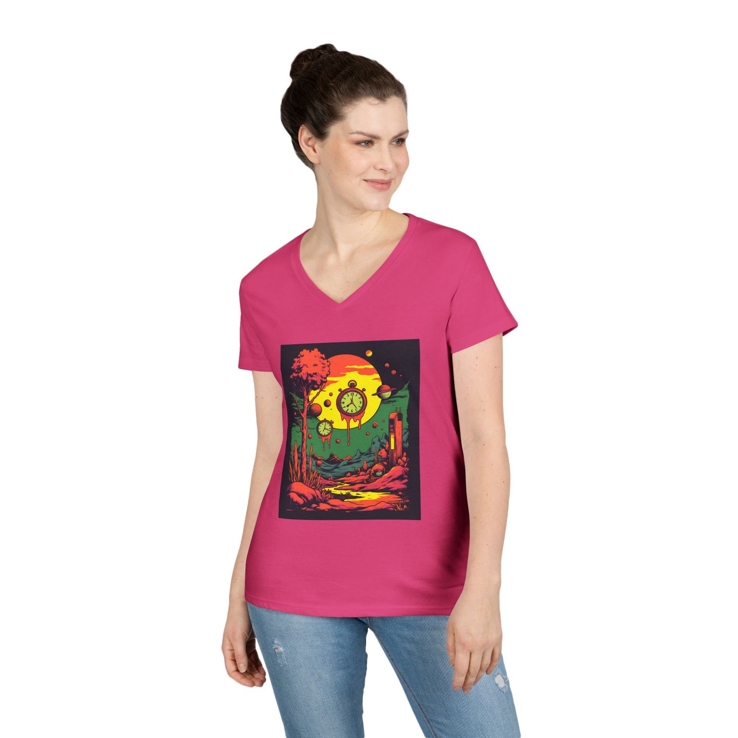 Ladies' V-Neck T-Shirt | Surreal Dripping Geometry