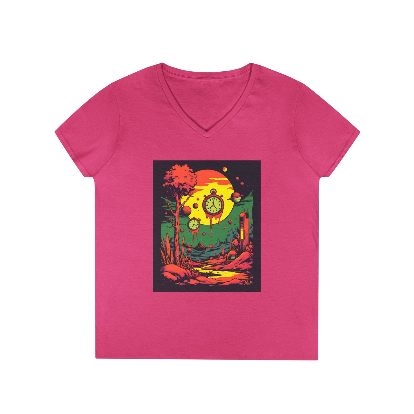 Ladies' V-Neck T-Shirt | Surreal Dripping Geometry