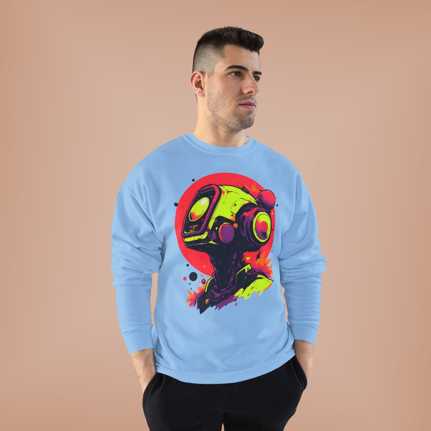 Unisex EcoSmart® Crewneck Sweatshirt | Y2K Abstract Robot T-Shirt Design