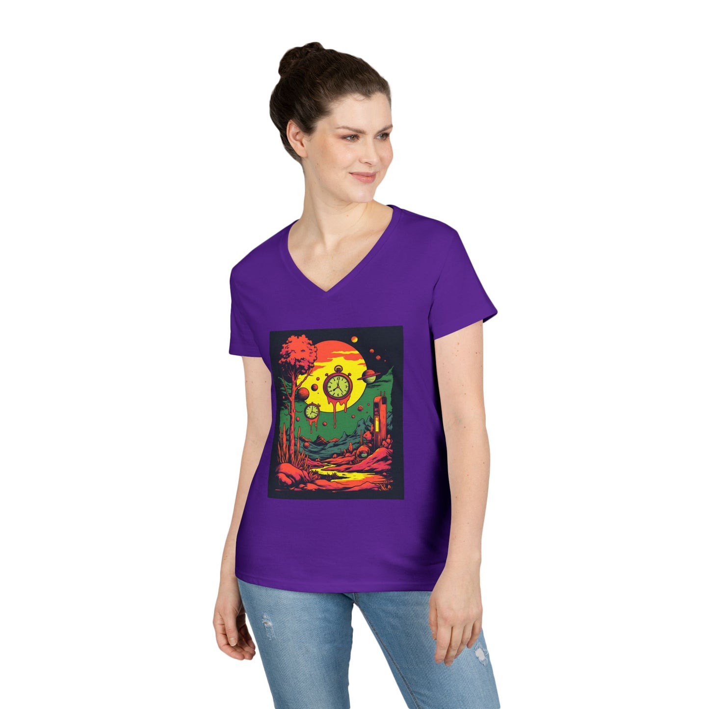 Ladies' V-Neck T-Shirt | Surreal Dripping Geometry